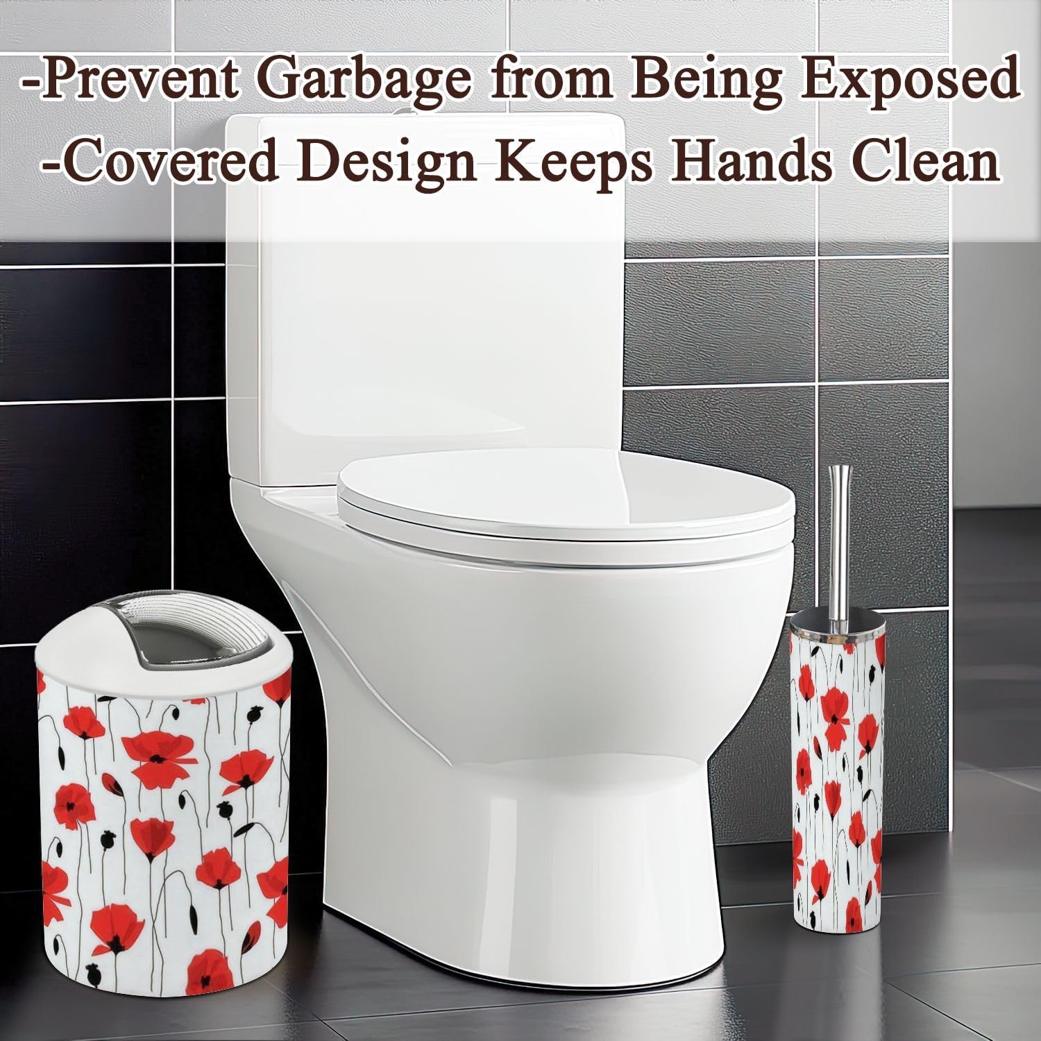 6 Piece Red Flower Bathroom Accessories Set