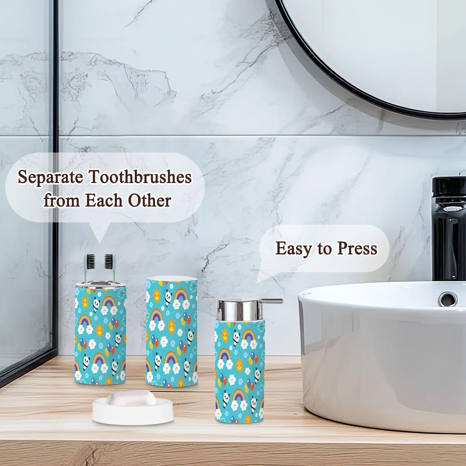 Panda Bear Bathroom Accessories Set 6 Pcs