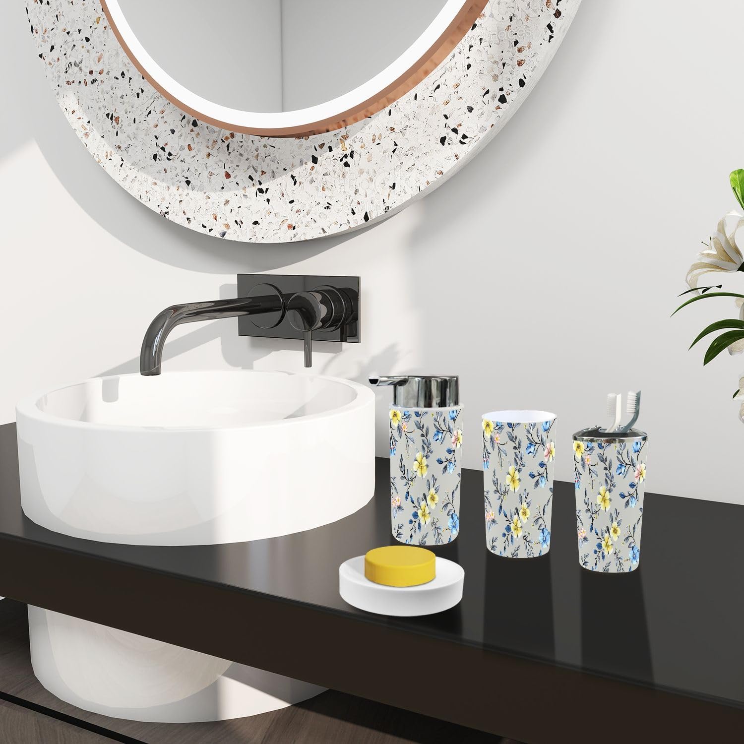 TRANQDEHOM 6-Piece Boho Bathroom Accessory Set 1