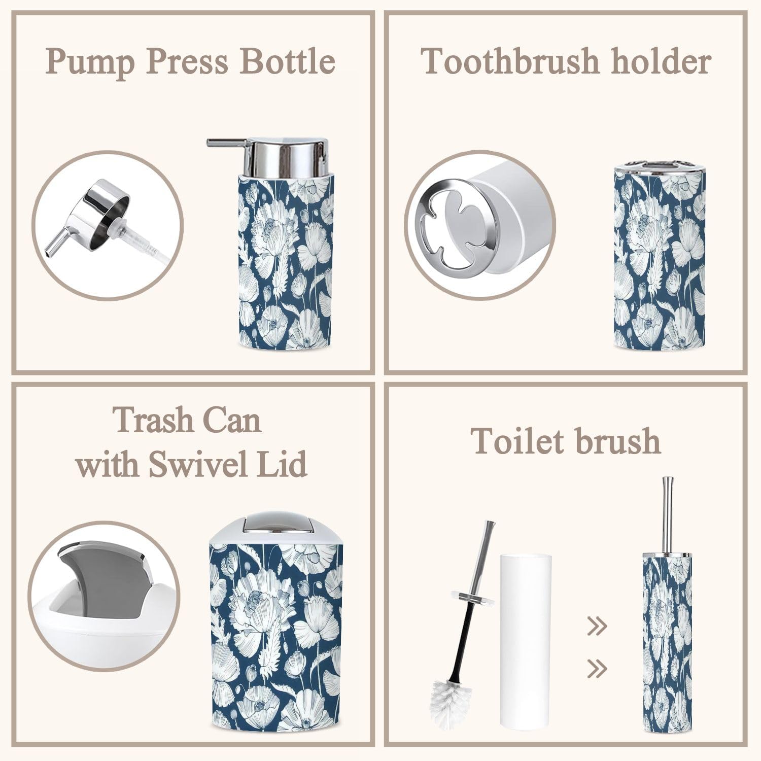 6 Piece Monochrome Bathroom Accessories Set