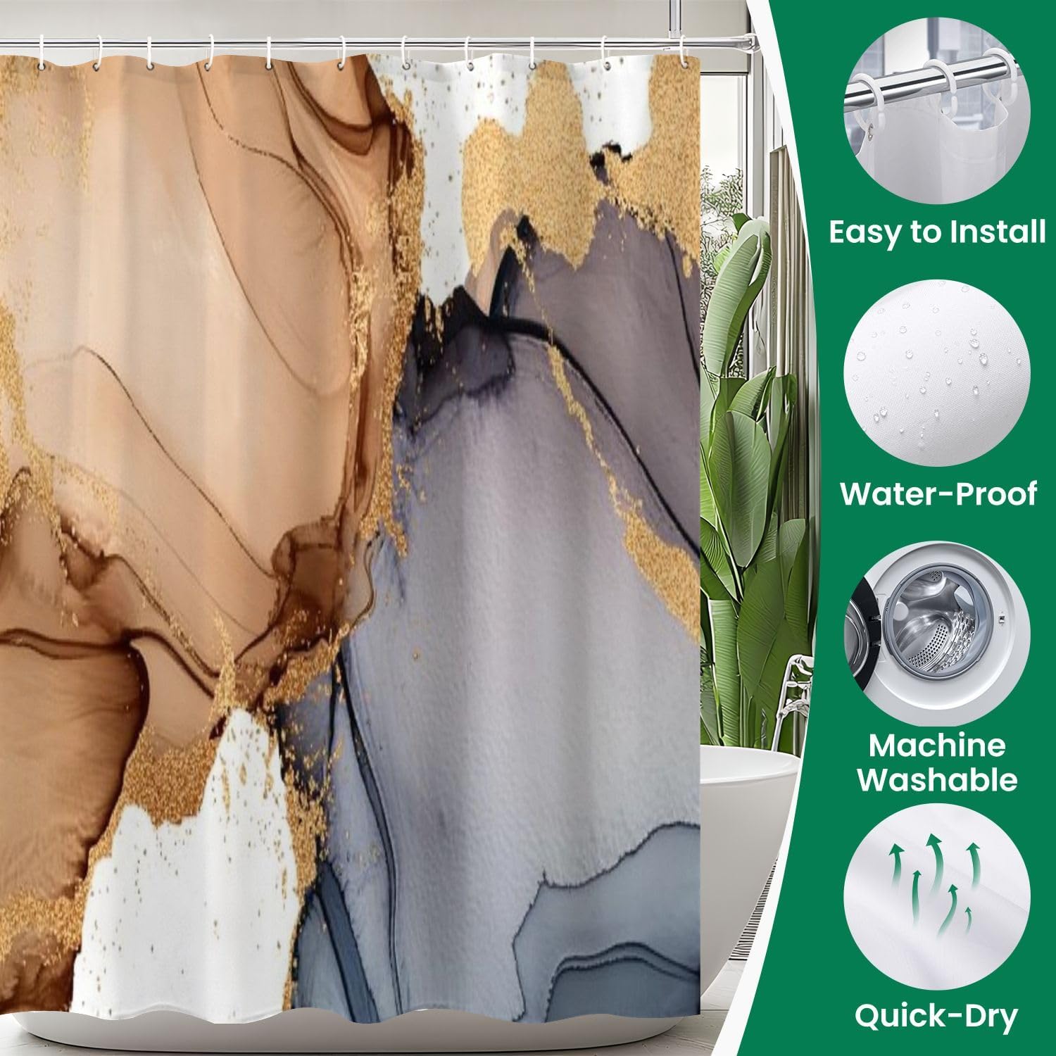 4 Piece Shower Curtain Set with Rugs Mats and Lid Cover 1