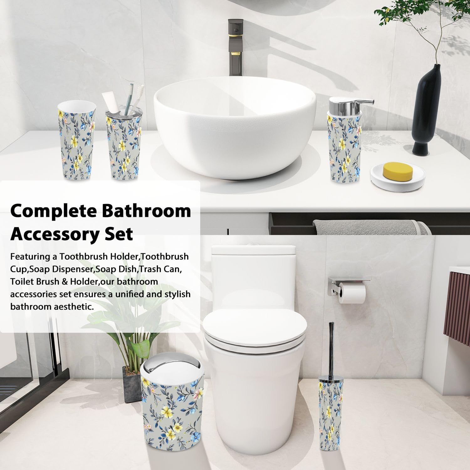 TRANQDEHOM 6-Piece Boho Bathroom Accessory Set 1