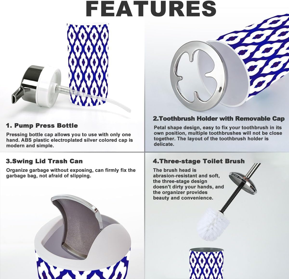 Modern Blue White Bathroom Accessories Set 6 Pcs