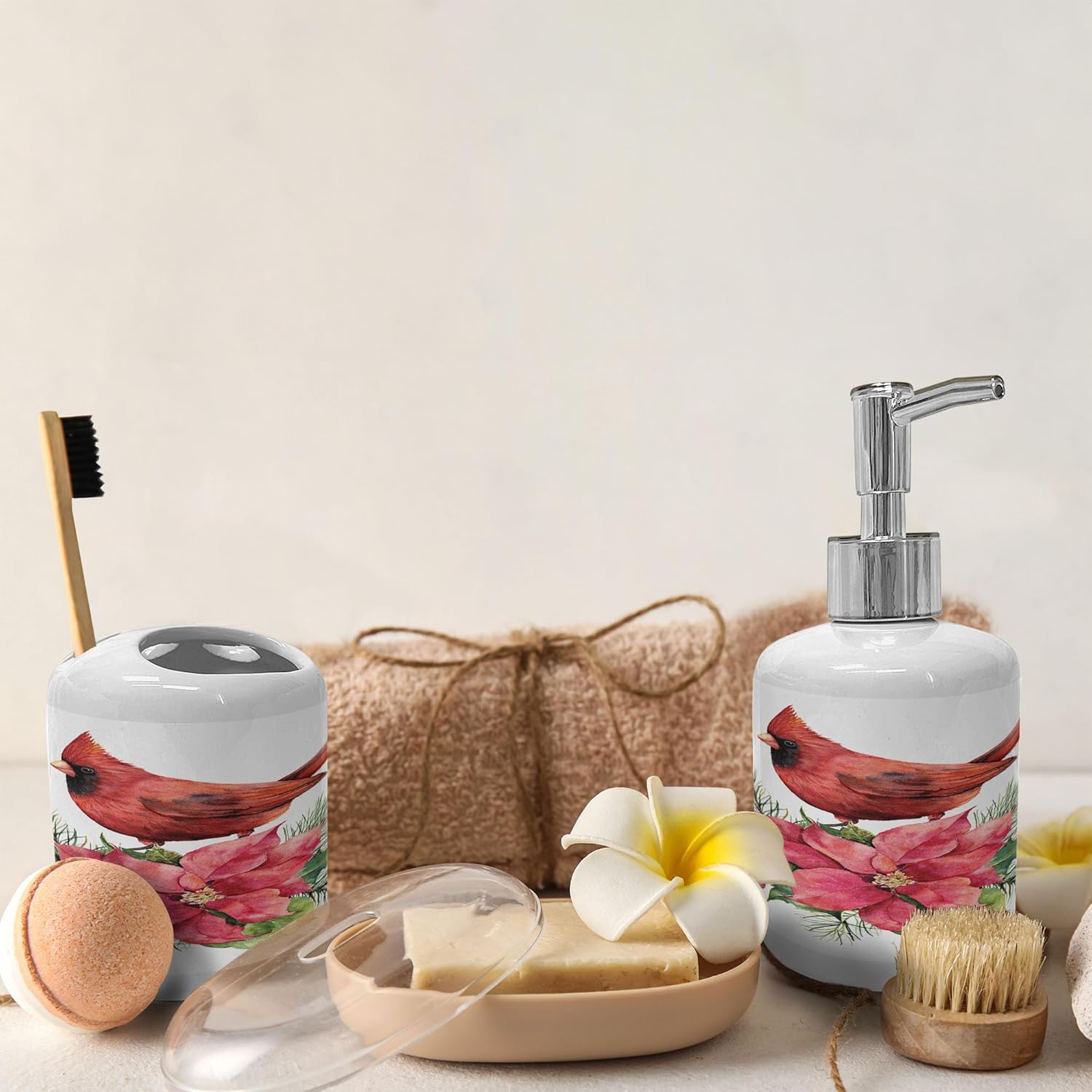 Ambesonne Poinsettia Soap Toothbrush Holder Set - 2 Pcs