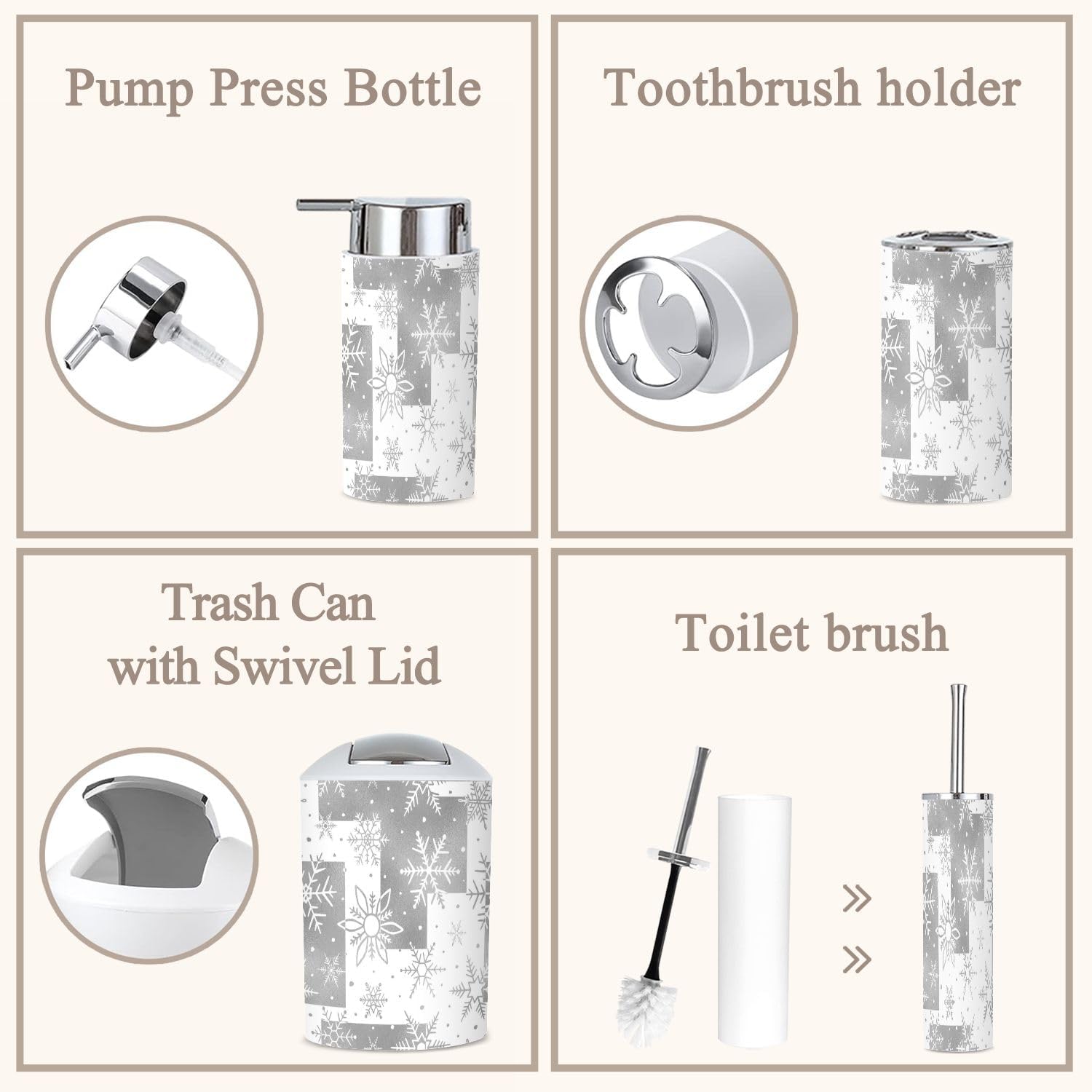 6-Piece Bathroom Accessories Set with Snowflake Pattern