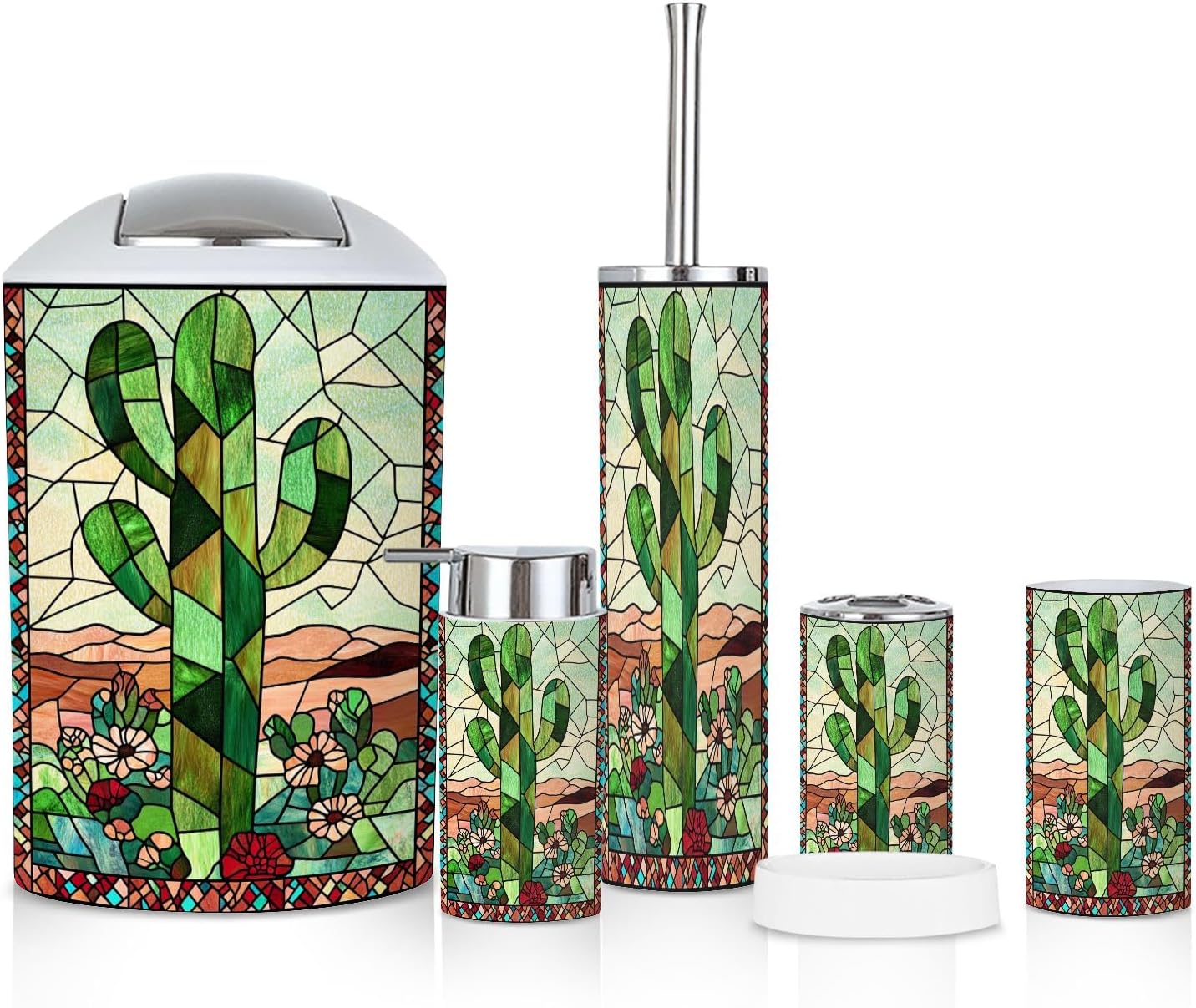 6 Piece Vibrant Stained Glass Bathroom Accessories Set