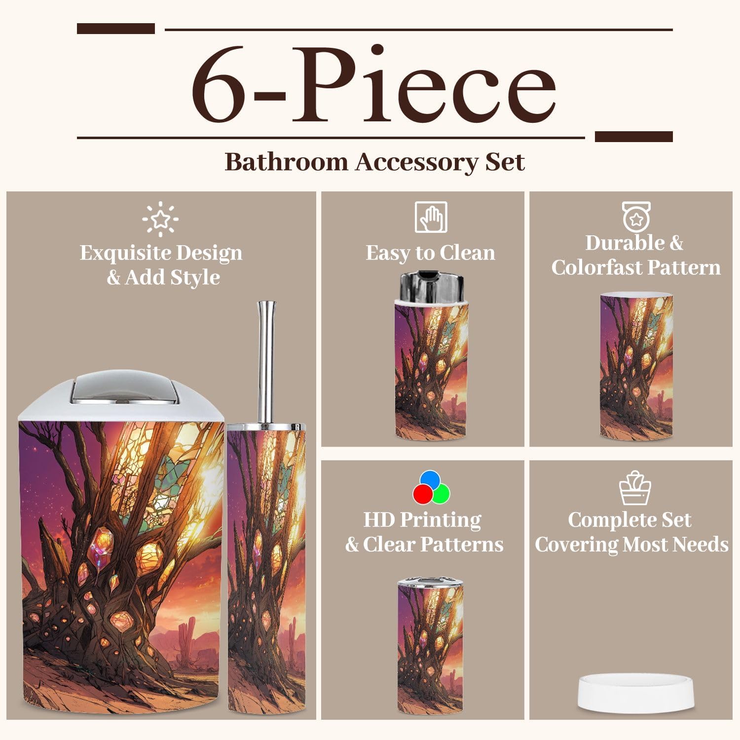 6 Piece Abstract Desert Bathroom Accessories Set