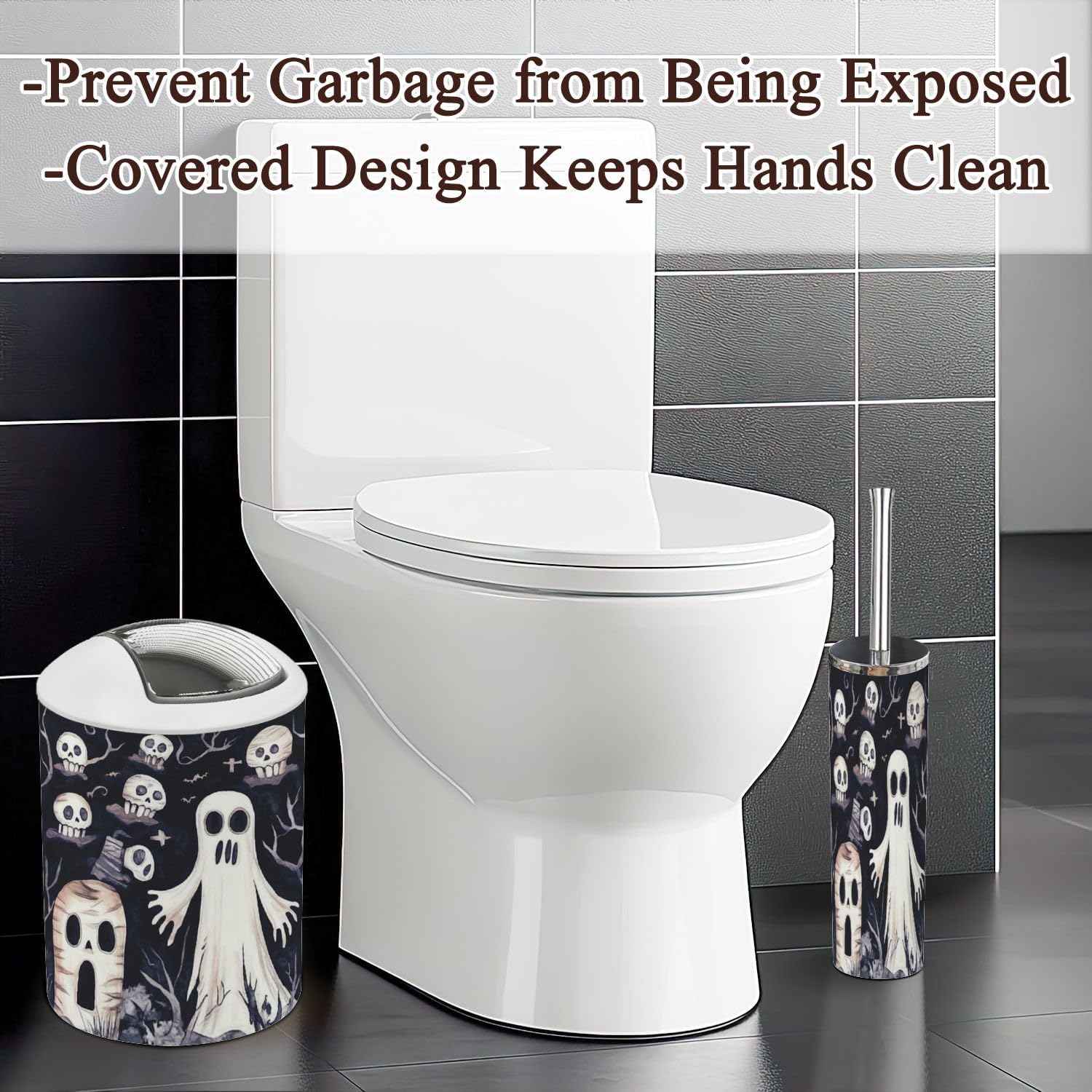 6 Piece Bathroom Accessories Set with Cute Ghosts Design