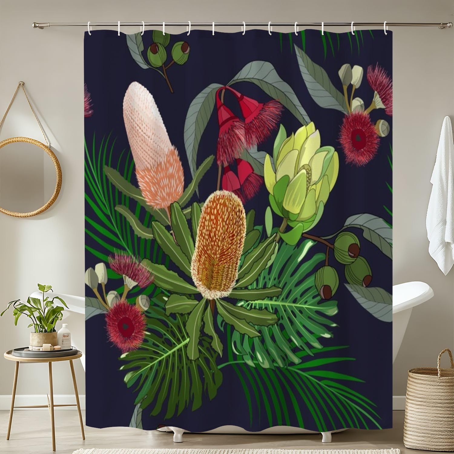 4 Pieces Shower Curtain Set with Rugs and Toilet Lid Cover