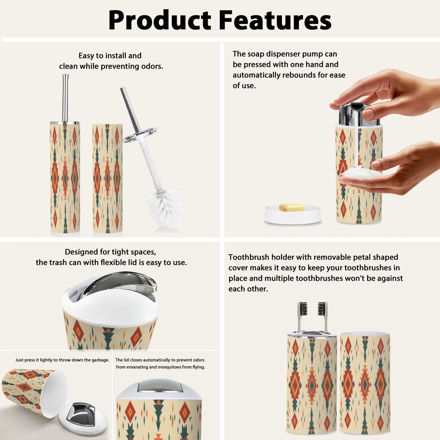Boho Bathroom Accessory Set 6 Piece