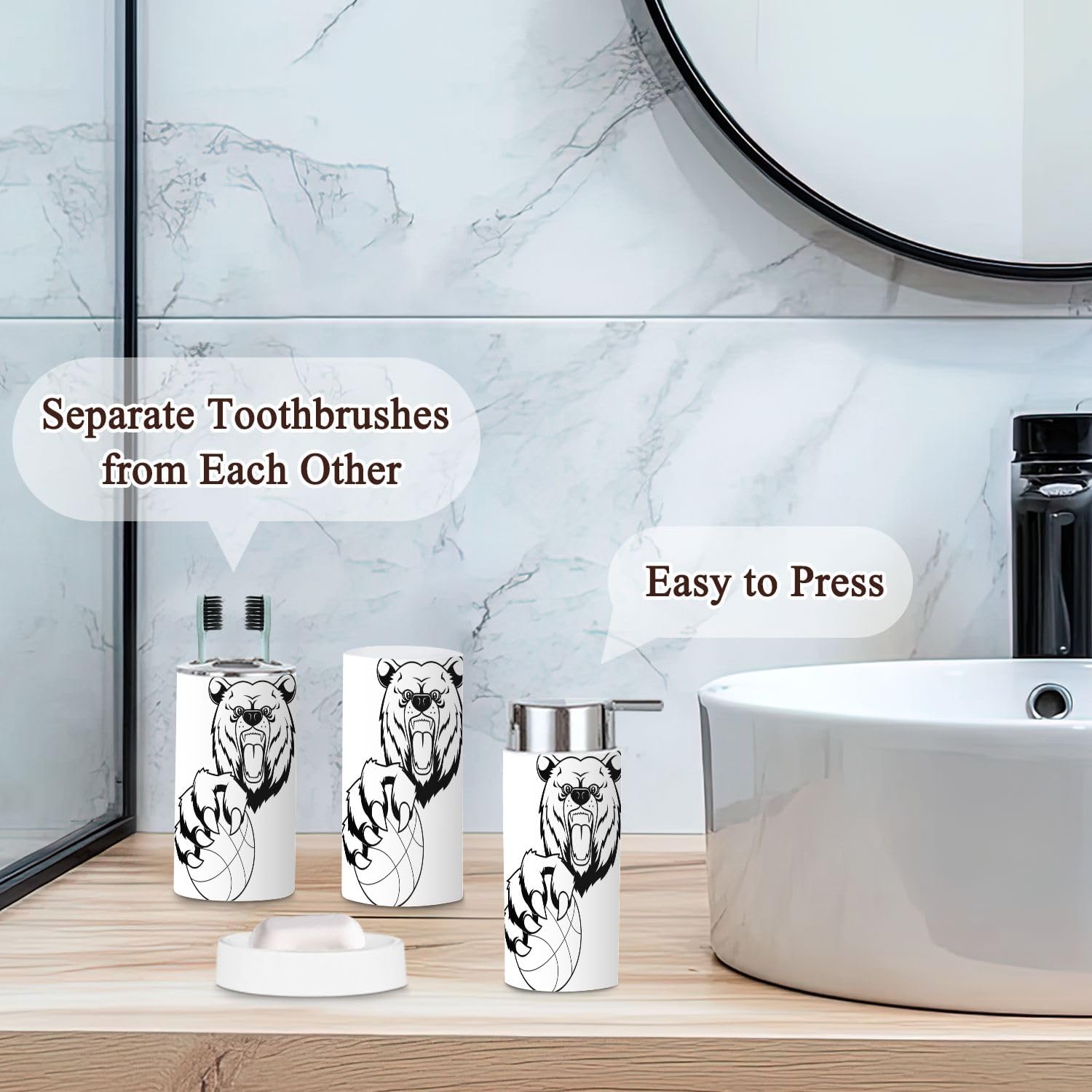 Angry Bear Bathroom Accessories Set 6 Pcs