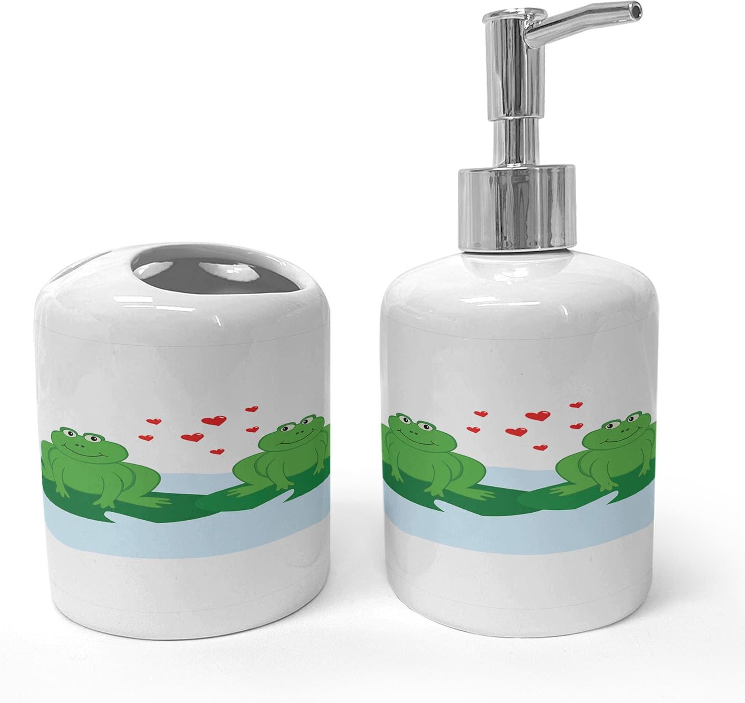 Ambesonne Love Soap Toothbrush Set - Frogs on Lake 2 Pcs