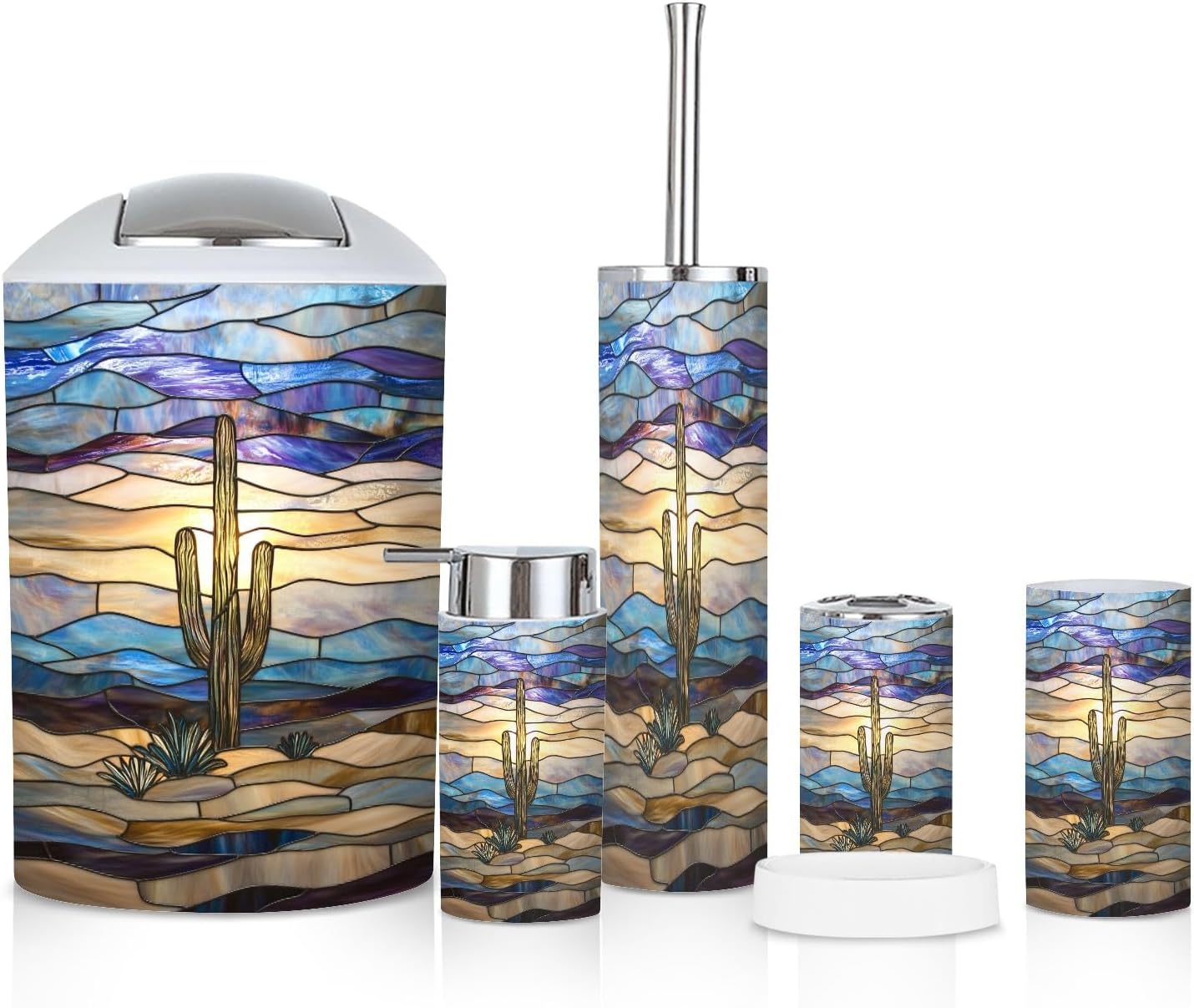 6 Piece Bathroom Accessories Set with Desert Landscape Cactus Design