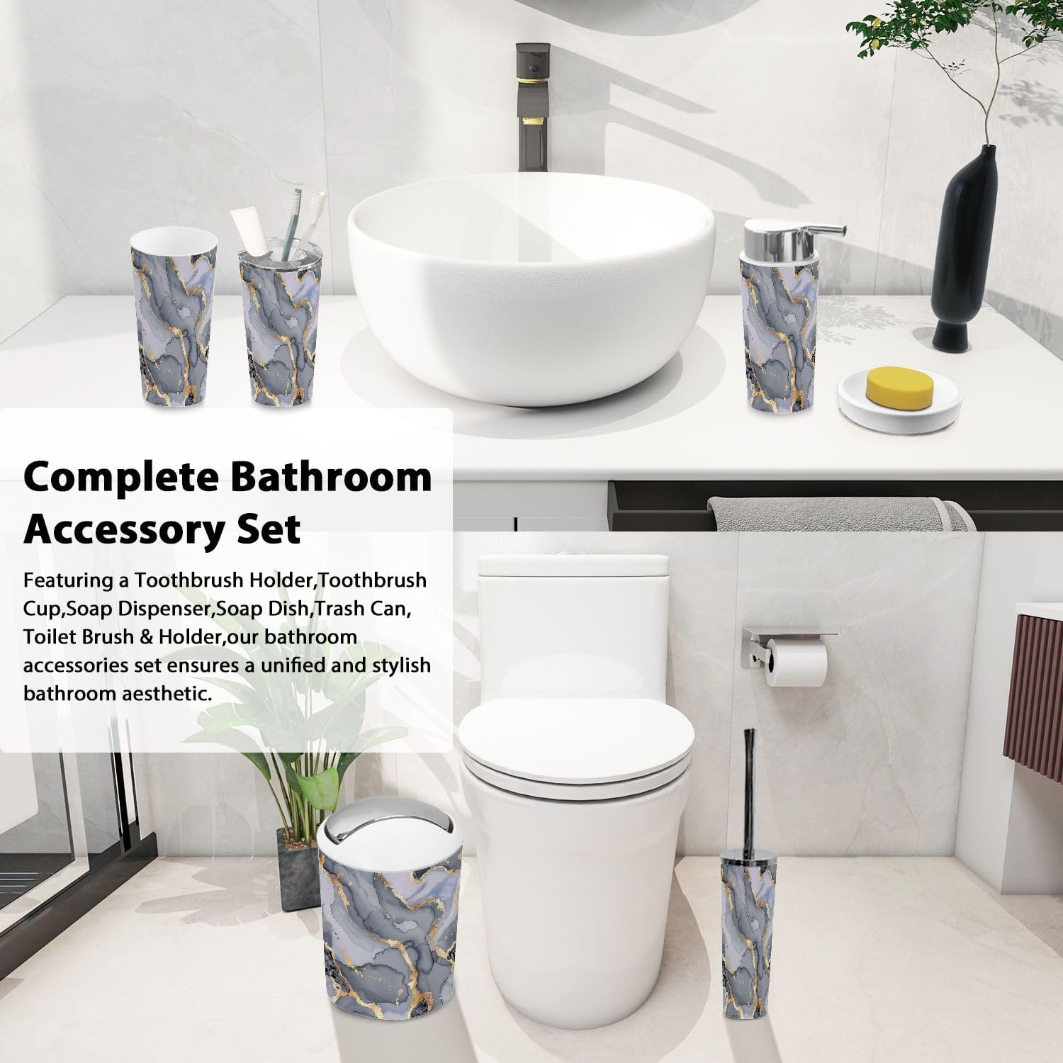 Boho Gold Bathroom Accessories Set 6 Piece 1
