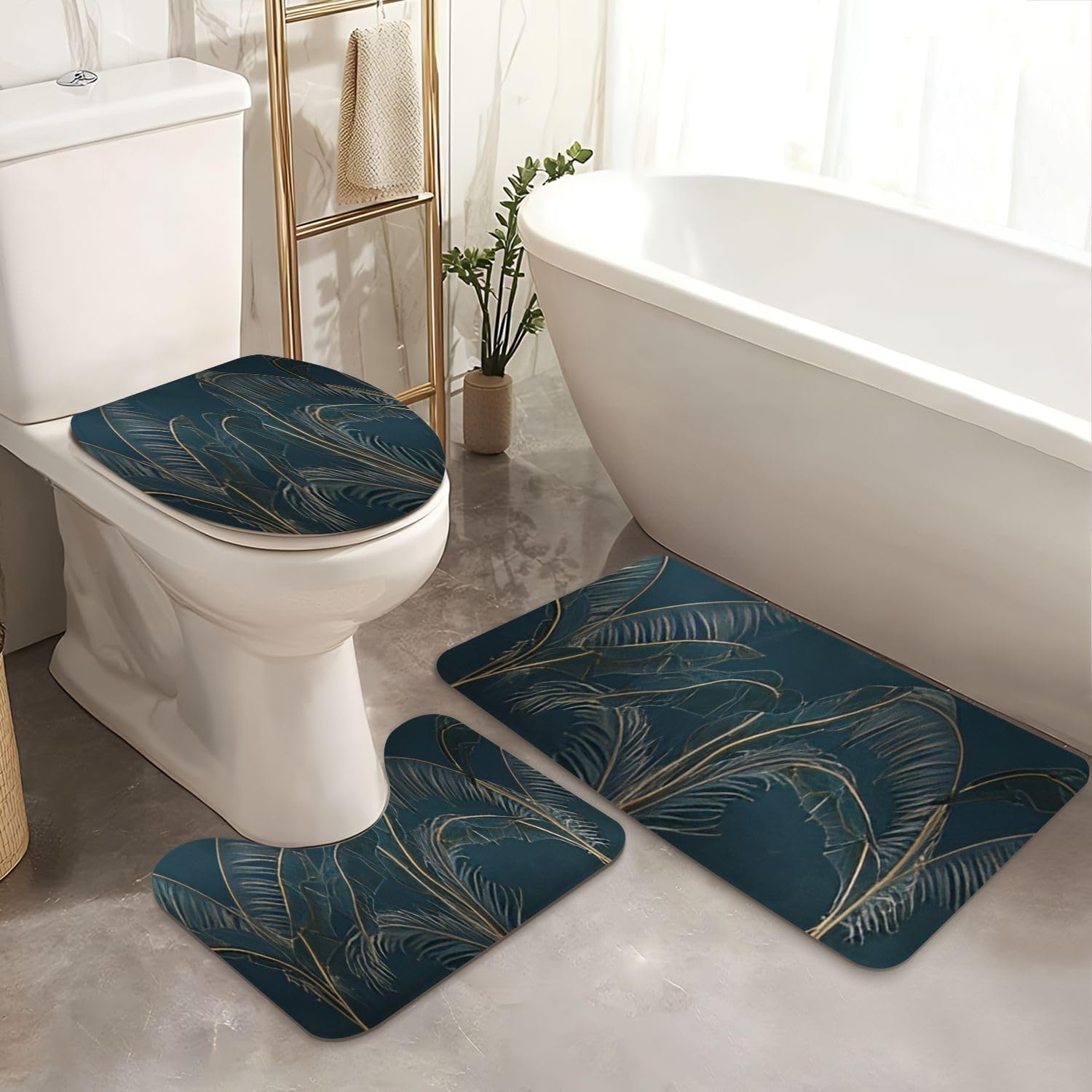 JCOOKLOFTS 4-Piece Shower Curtain Set with Rugs Mats and Non-Slip Design