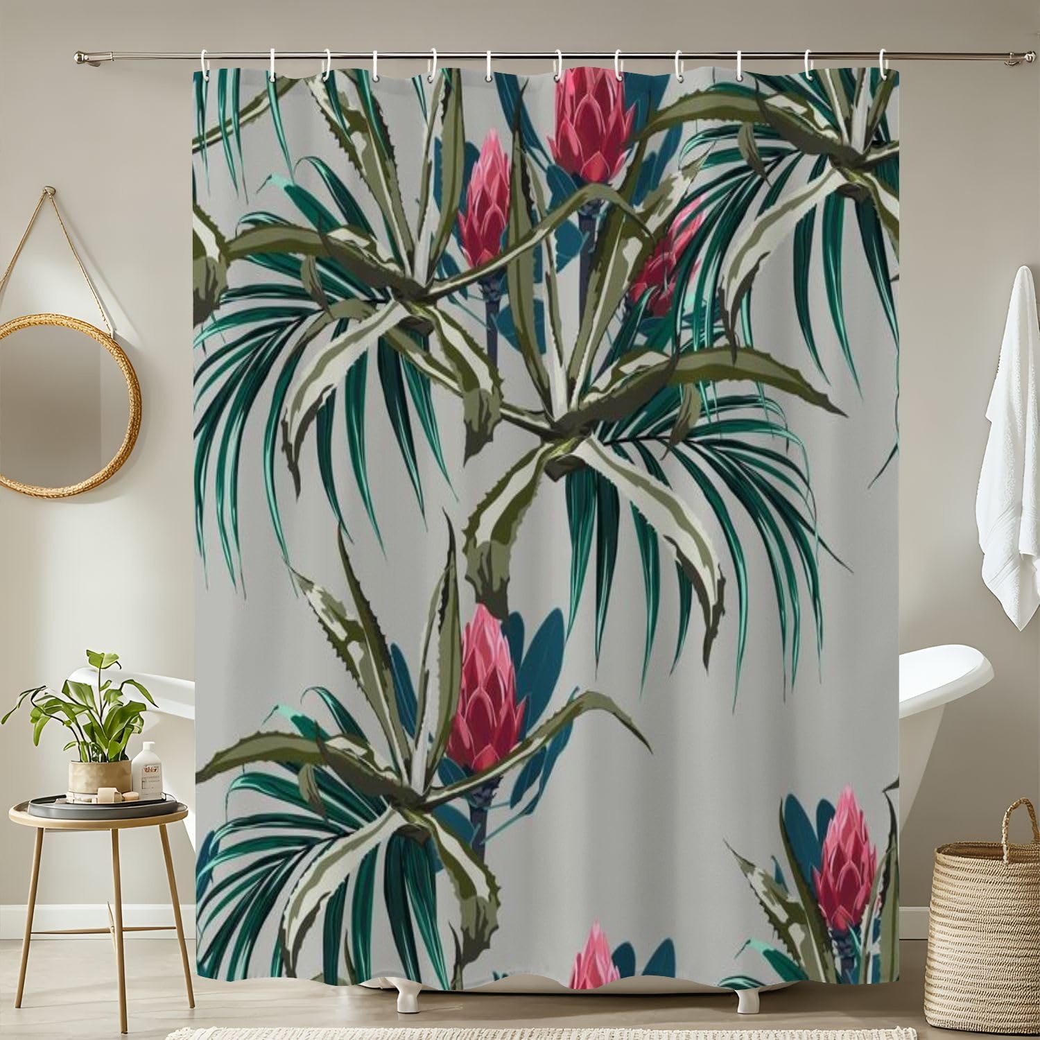 JCOOKLOFTS 4-Piece Shower Curtain Set with Floral Pattern