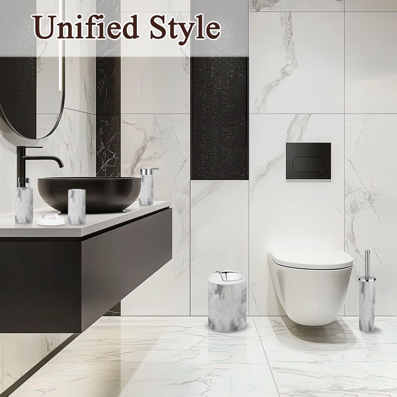 6 Piece Bathroom Accessories Set White Concrete Texture