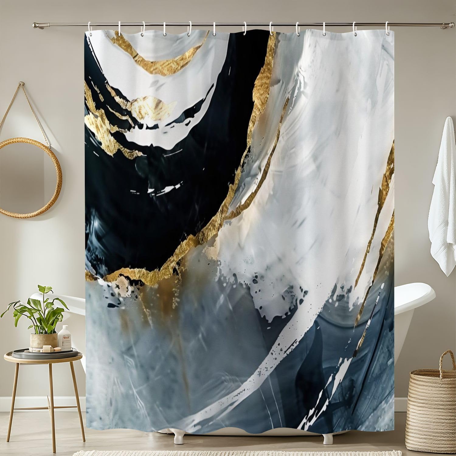 JCOOKLOFTS 4 Piece Shower Curtain Set with Rugs and Mat