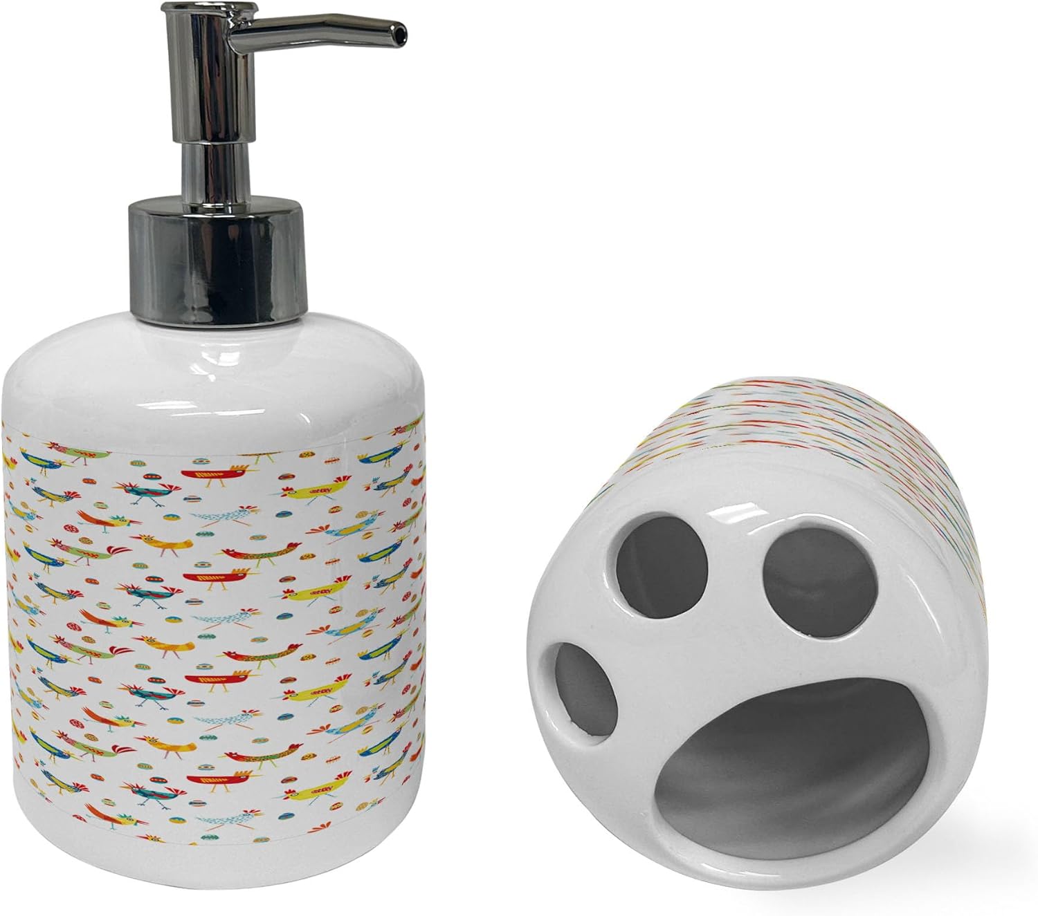 Ambesonne Vibrant Soap Toothbrush Holder Set 2 Pcs Ceramic Modern Doodle Design