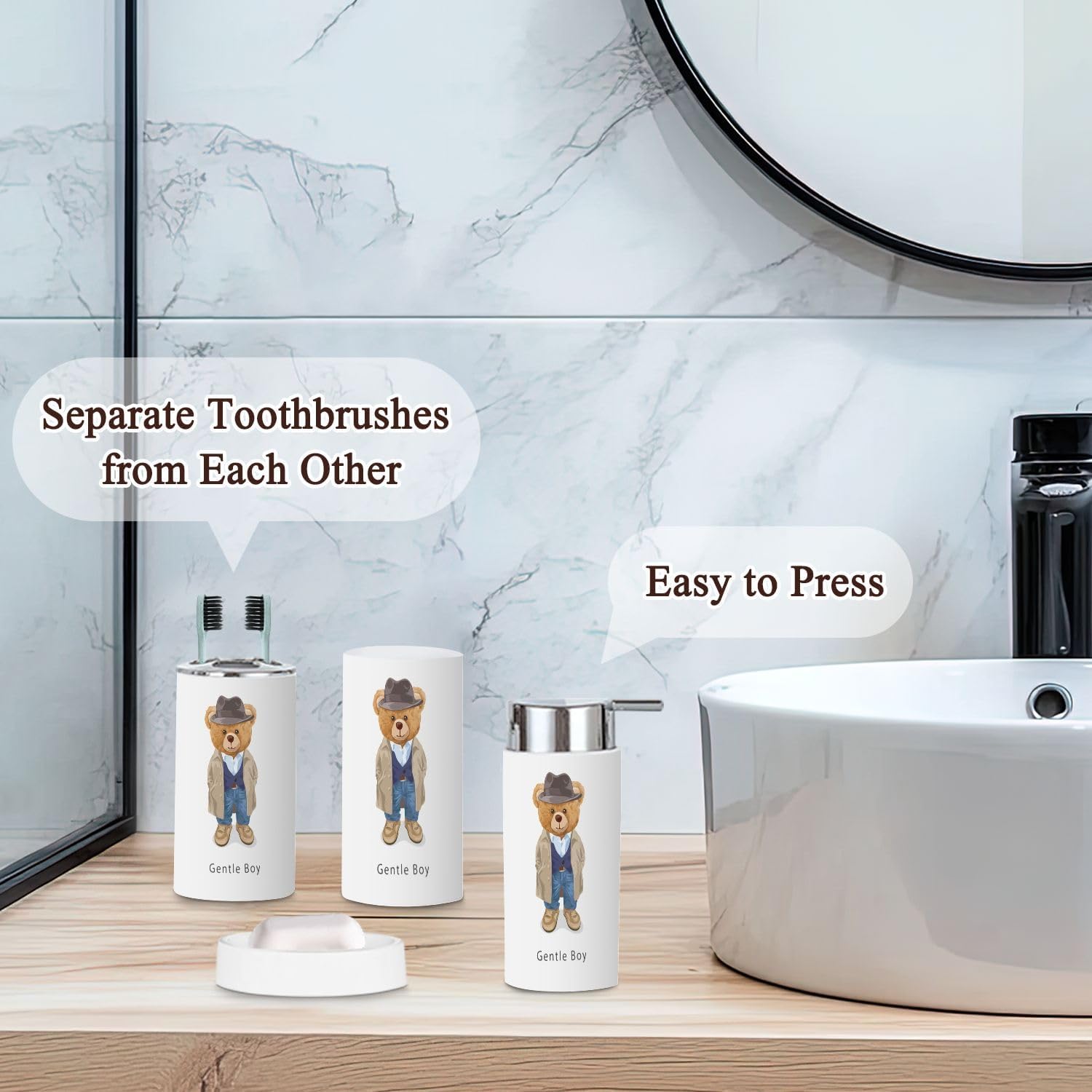 Gentle Boy Slogan Cute Bear Bathroom Accessories Set 6 Pcs