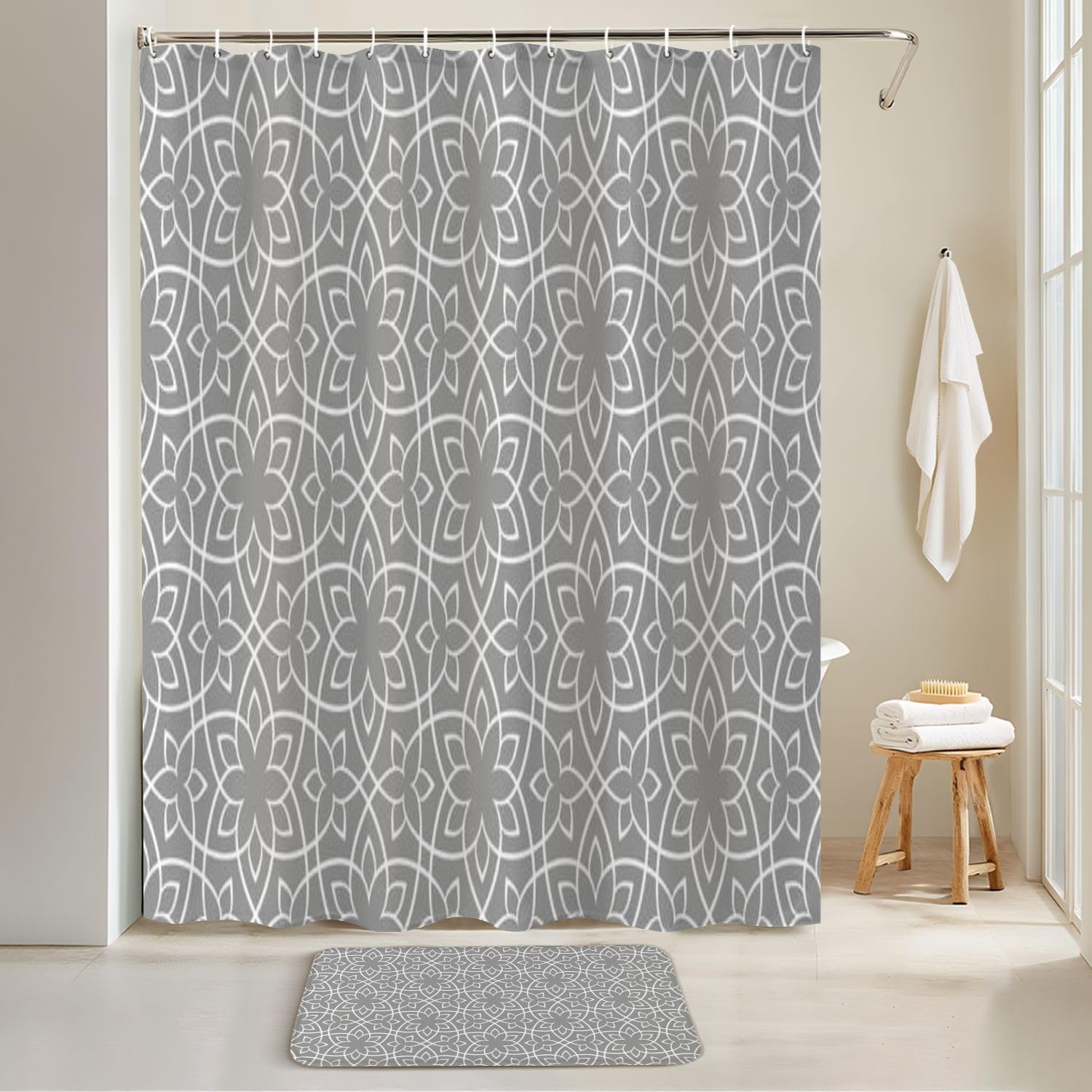 4 Piece JCOOKLOFTS Shower Set with Rugs Mats and Covers