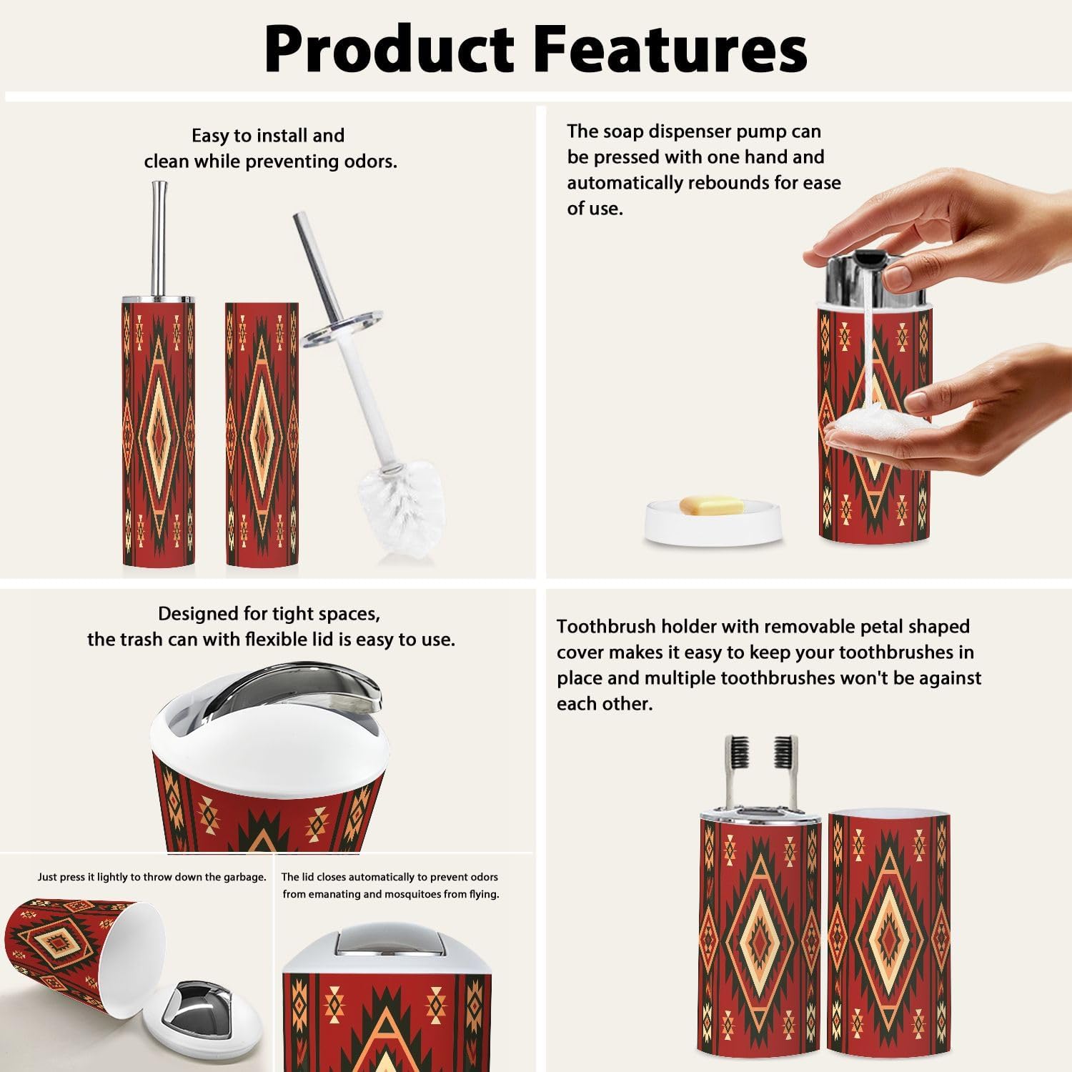 Boho Native Bathroom Accessory Set 6 Piece