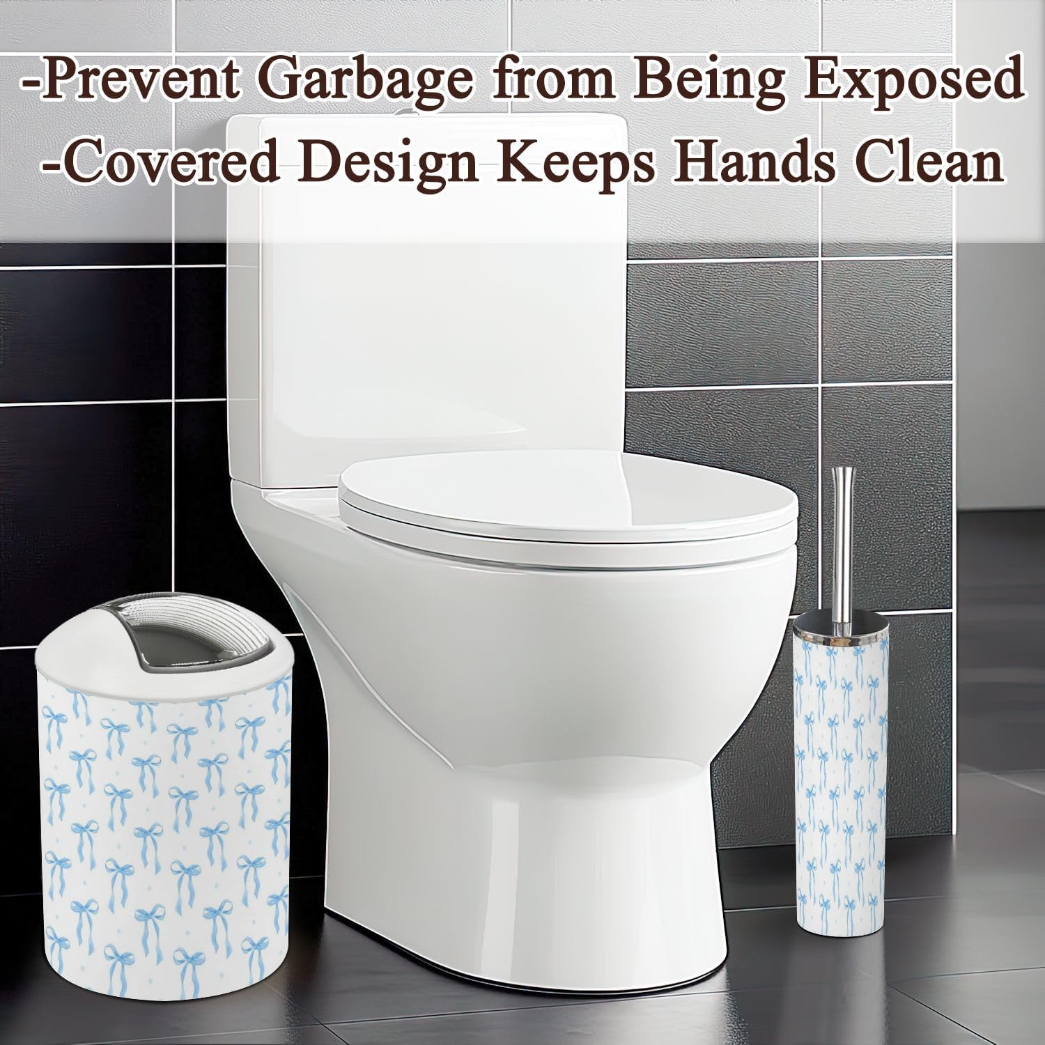 Coquette 6-Piece Bathroom Accessories Set with Blue Ribbon Bow Design