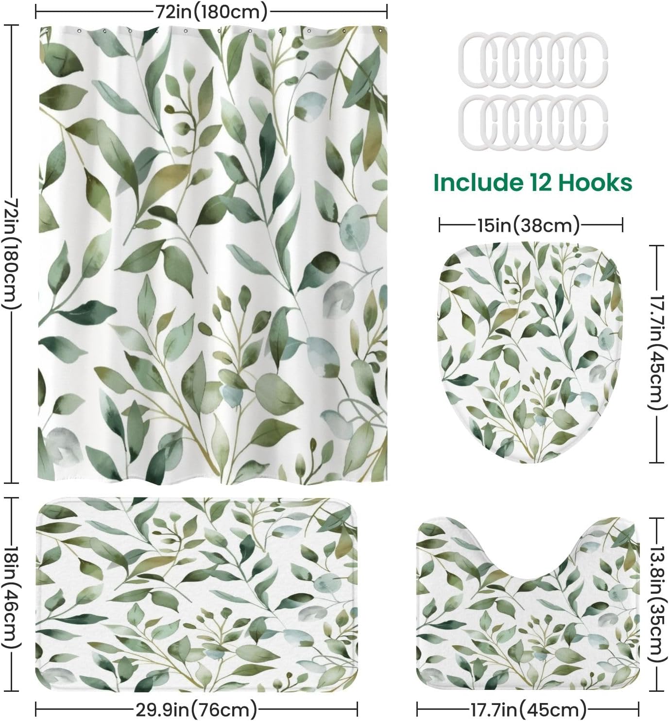4 Pieces Shower Curtain Set with Rugs and Mats Abstract Flower Design