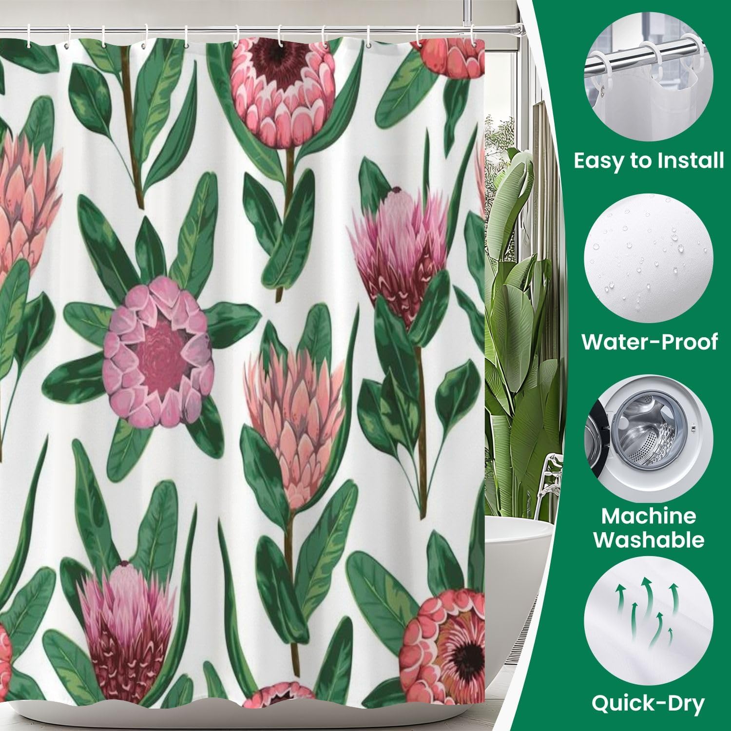 4 Piece Shower Curtain Set with Rugs and Decor