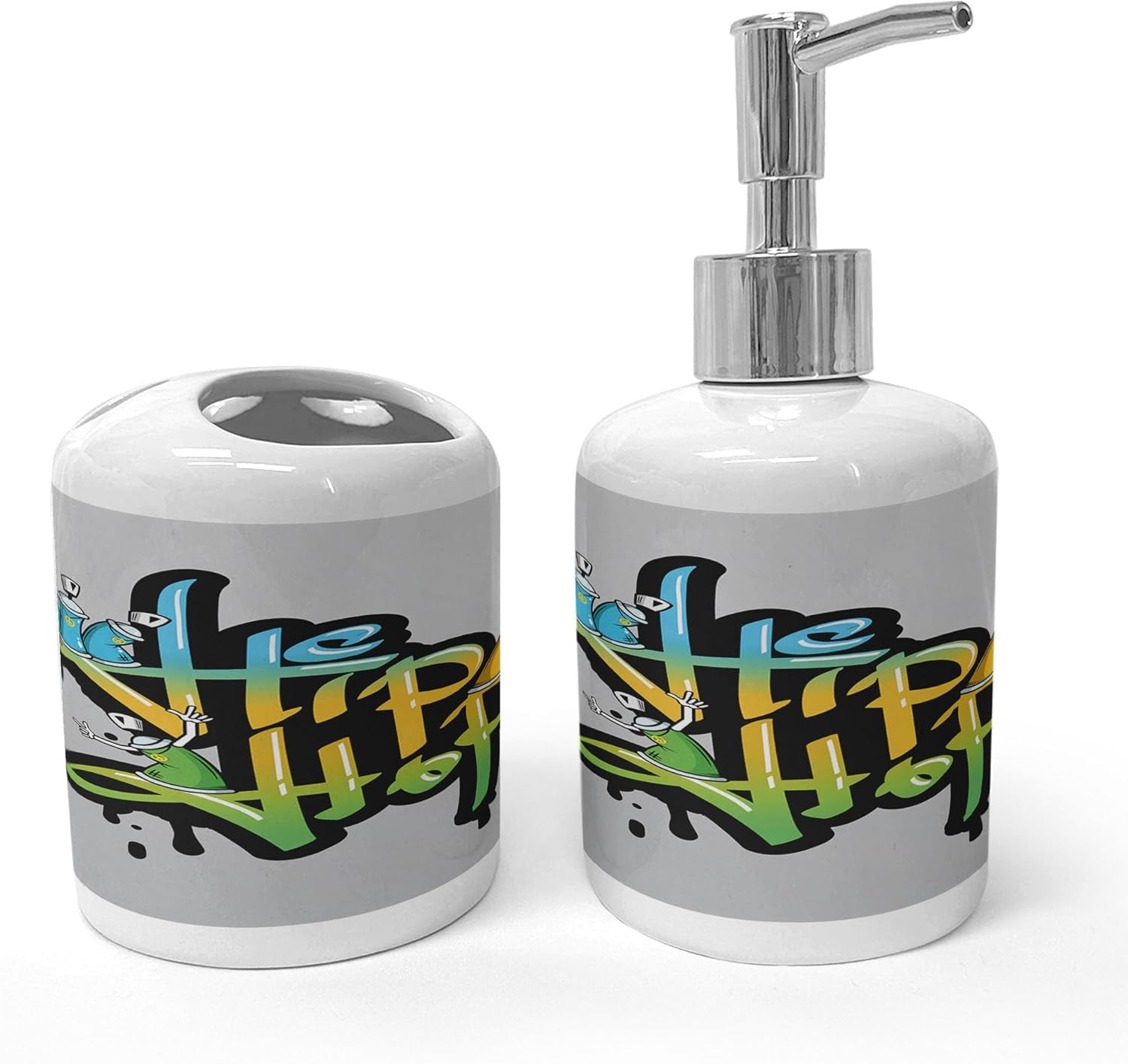 Ambesonne Graffiti Soap Dispenser Toothbrush Holder Set 2 Pcs Pale Taupe