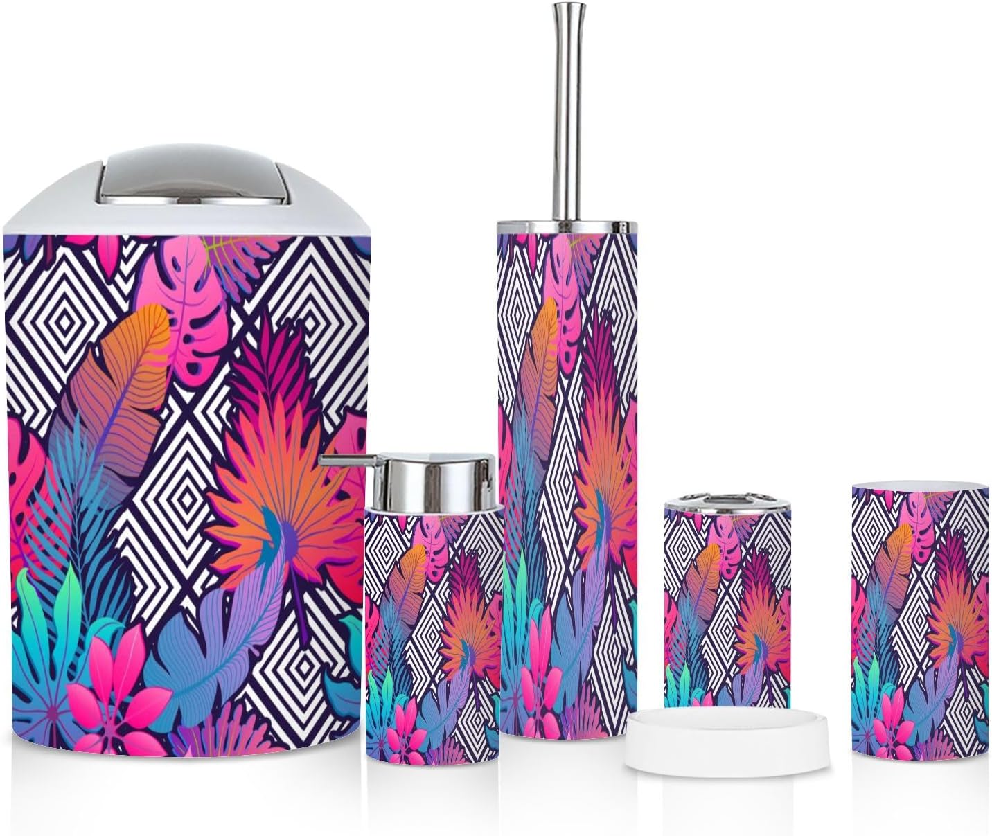 6 Piece Bathroom Accessories Set Exotic Leaves