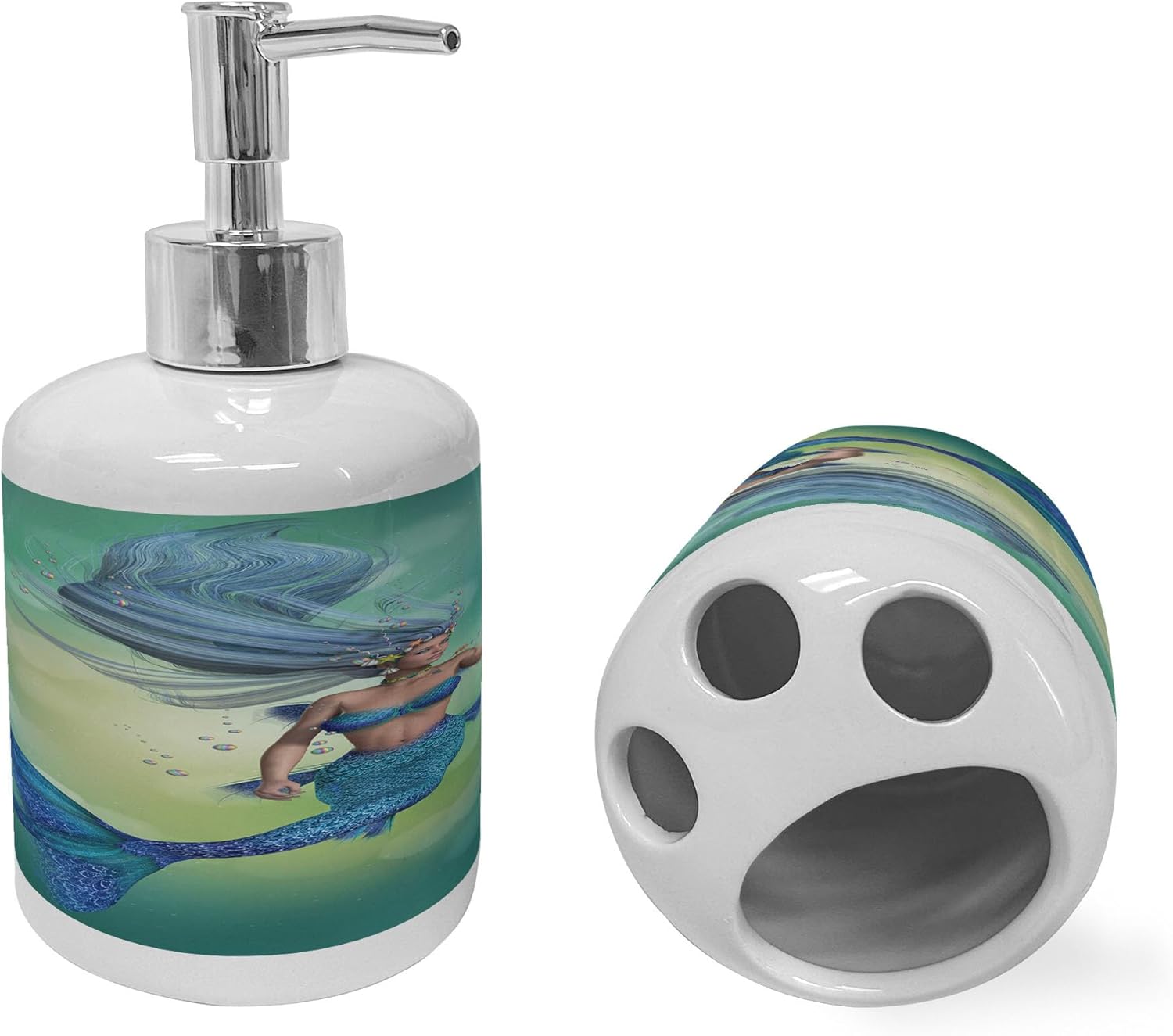 Ambesonne Underwater Soap Dispenser Toothbrush Holder Set