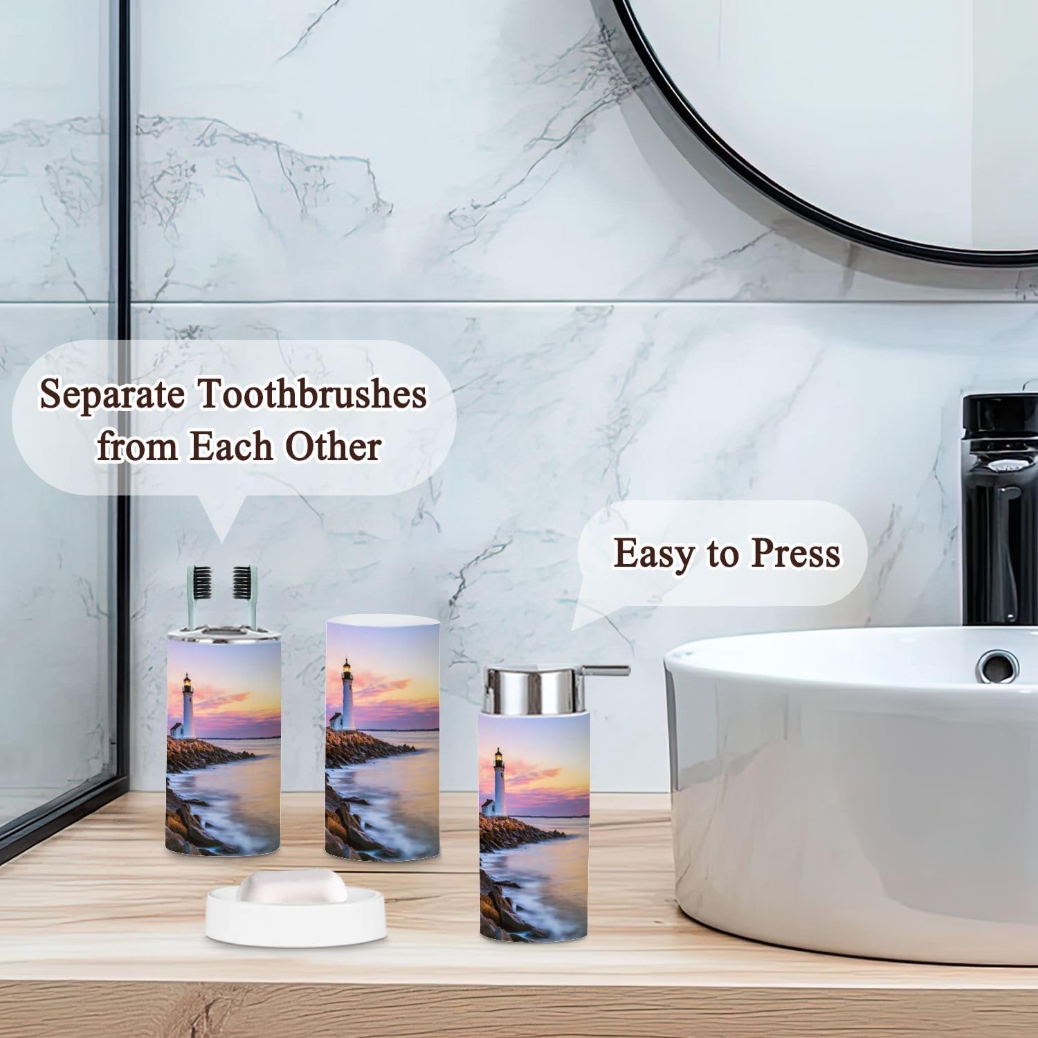 6 Piece Bathroom Accessories Set Fort Pickering Lighthouse