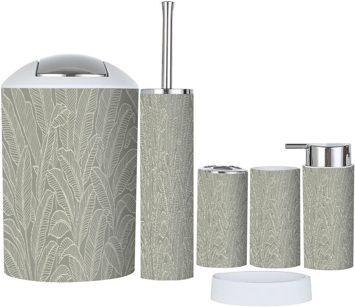 Boho Floral Tropical Bathroom Accessory Set 6 Piece