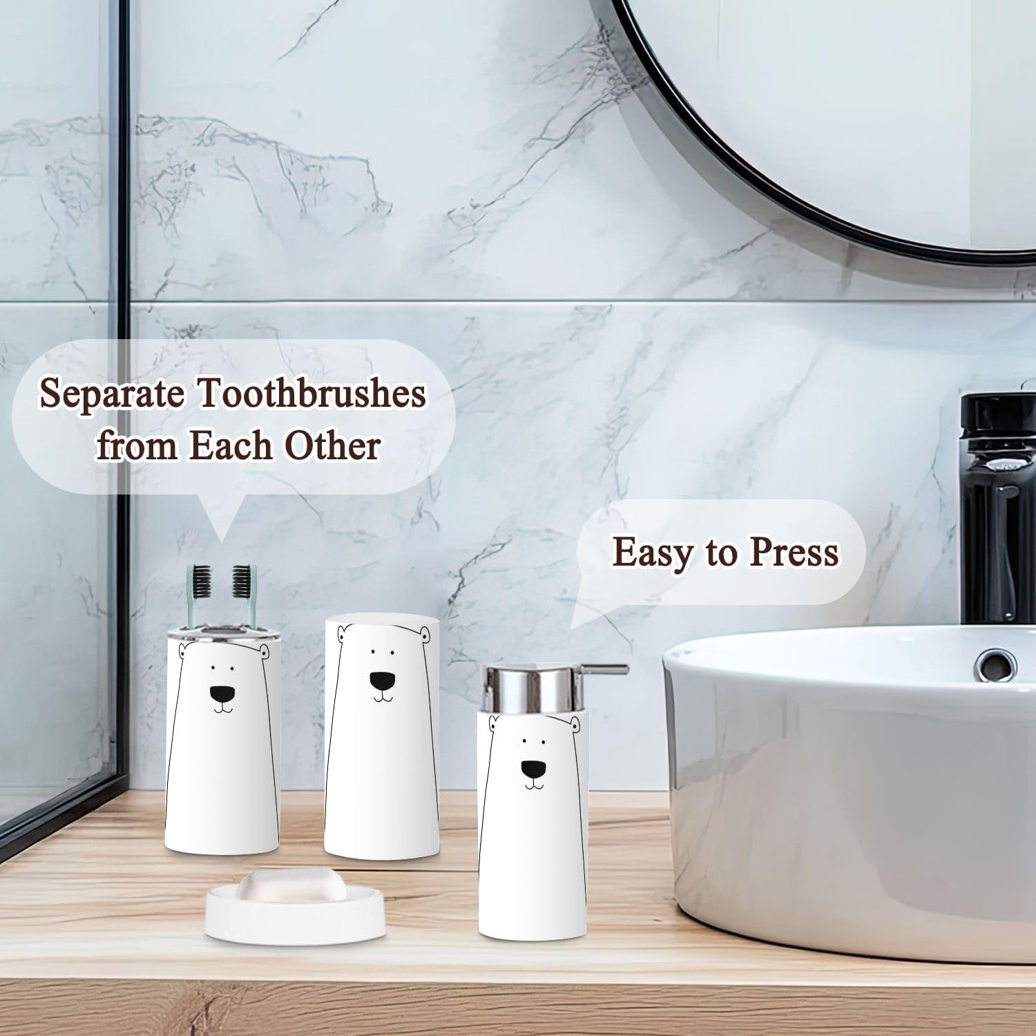 Minimalist Polar Bear Bathroom Accessories Set 6 Pcs 1