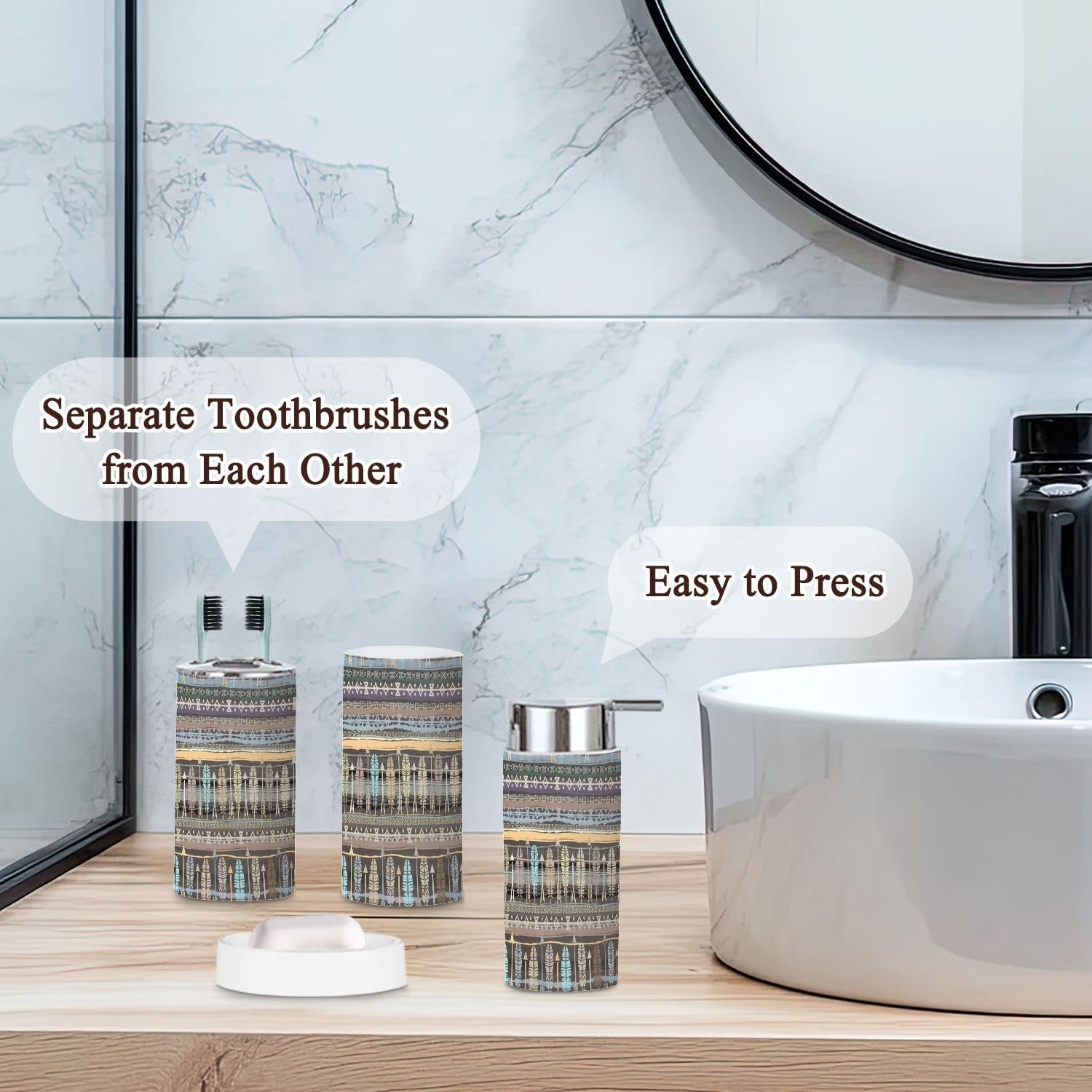 Bathroom Accessories Set 6 Pcs Modern Ethnic Boho Style