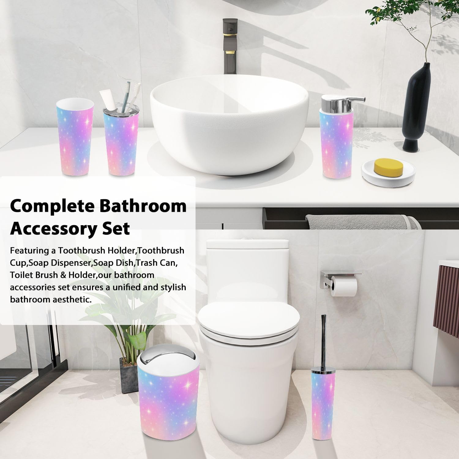 Boho Rainbow Bathroom Accessory Set 6 Piece