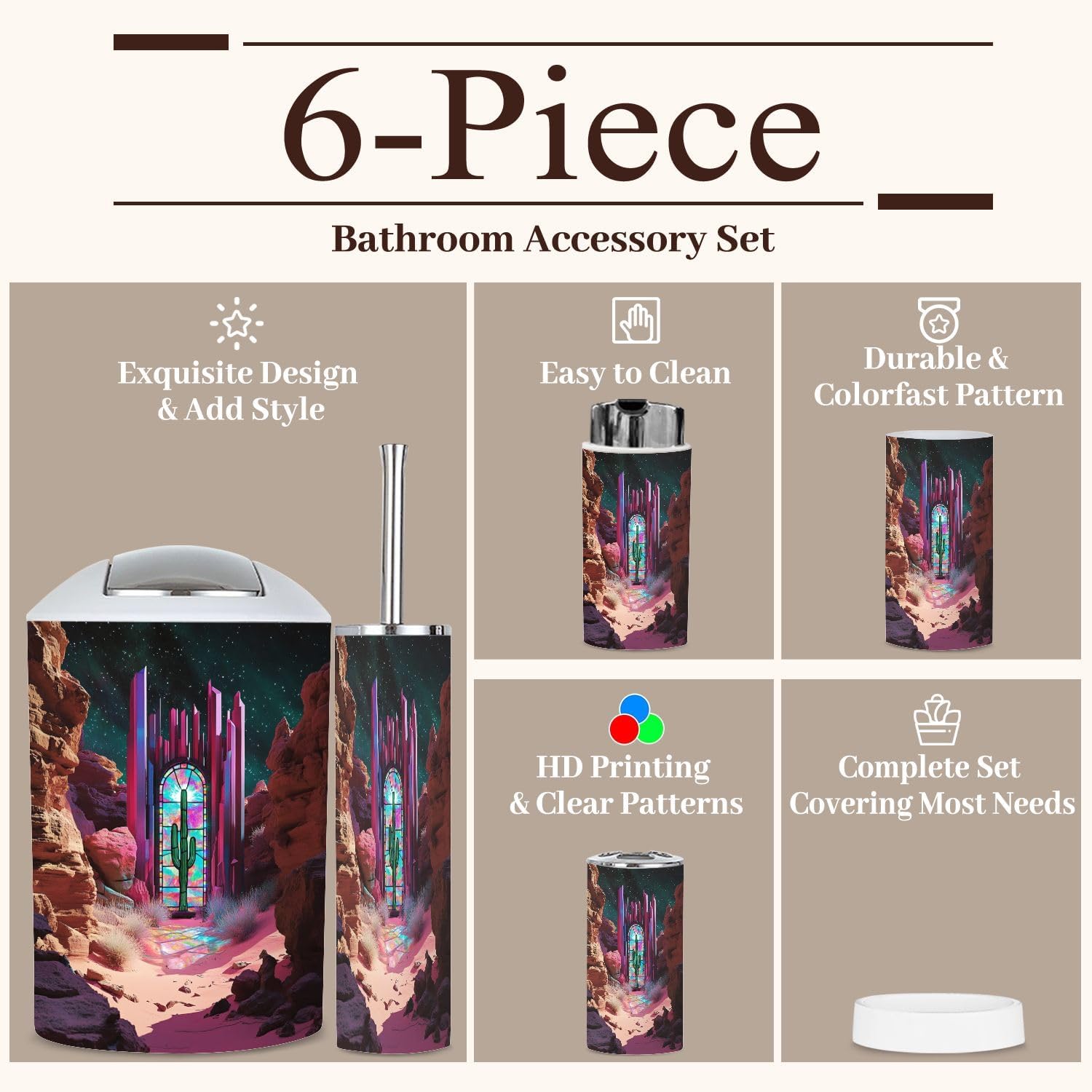 6-Piece Pastel Southwest Desert Boho Bathroom Set