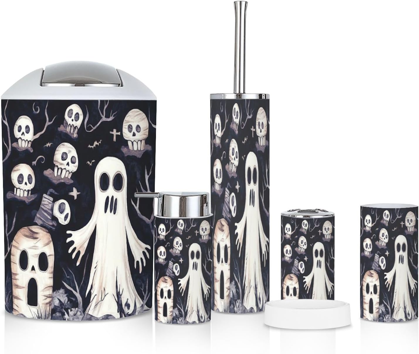 6 Piece Bathroom Accessories Set with Cute Ghosts Design