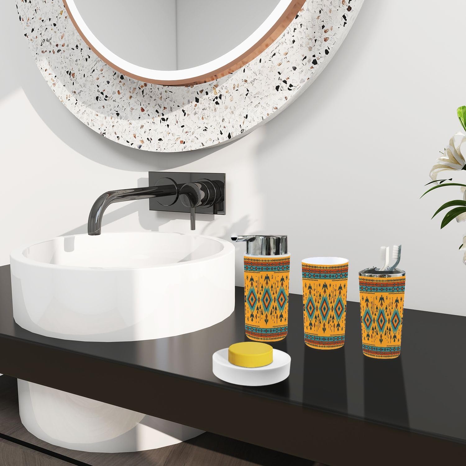 Boho Bathroom Accessory Set with 6 Pieces 1