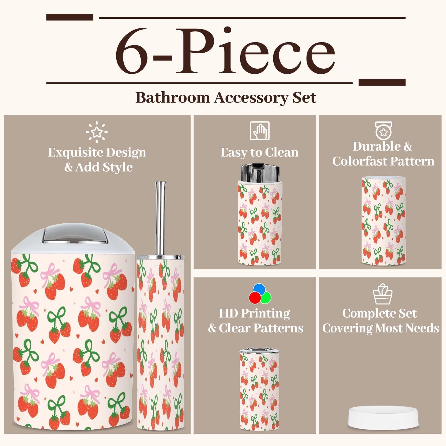 6 Piece Retro Coquette Bathroom Accessories Set