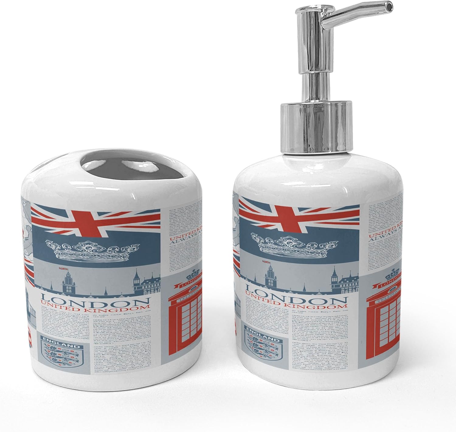Ambesonne Phone Booth Soap Dispenser Toothbrush Holder Set London Themed Ceramic