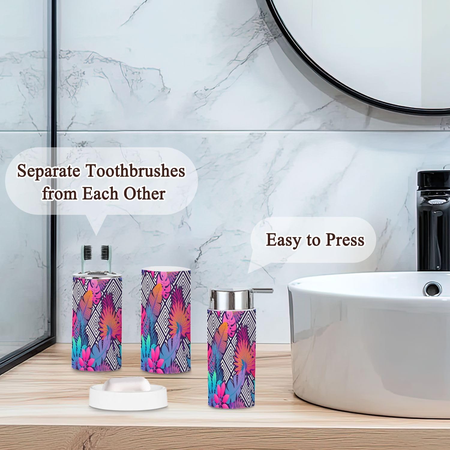 6 Piece Bathroom Accessories Set Exotic Leaves