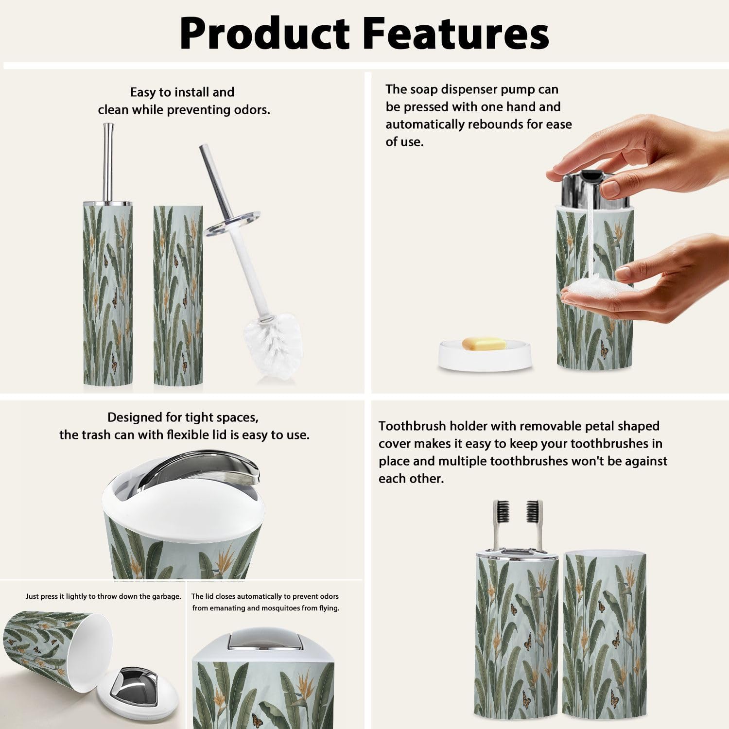 Boho Tropical Bathroom Accessories Set 6 Pieces