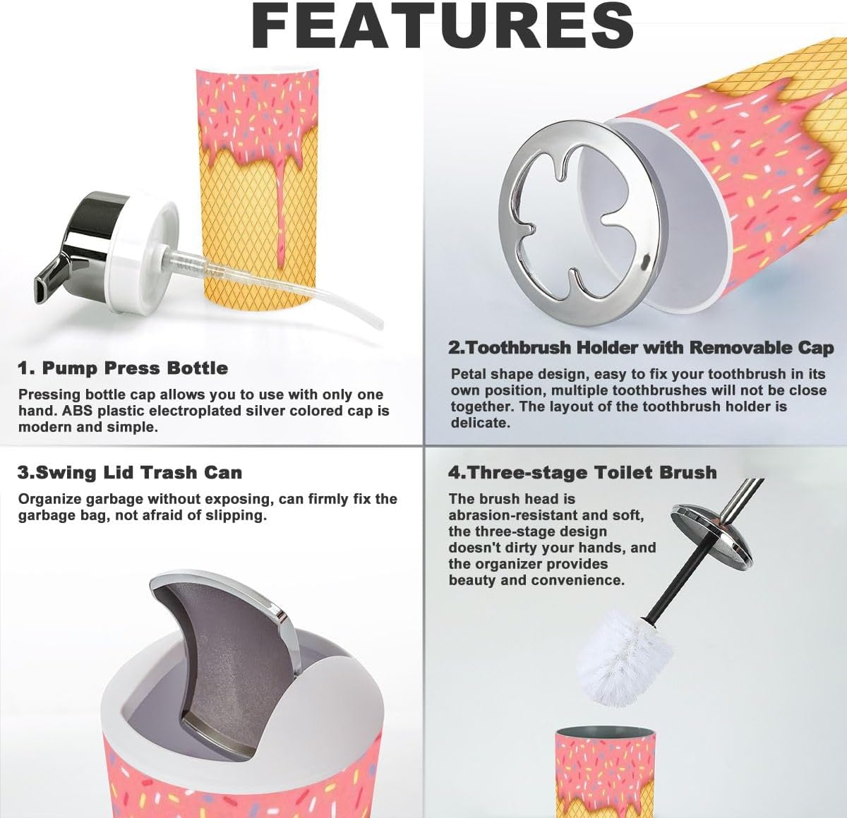 Pink Ice Cream Bathroom Accessories Set 6 Pcs 1