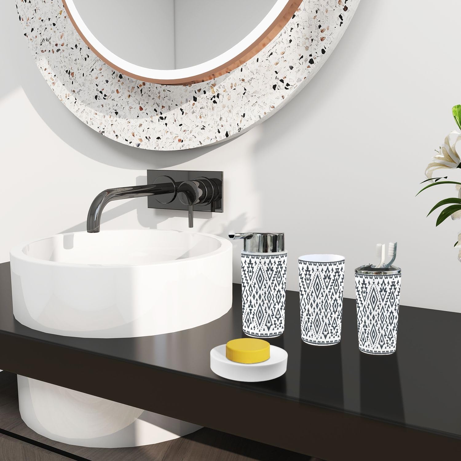 TRANQDEHOM 6 Piece Boho Tribal Bathroom Accessories Set