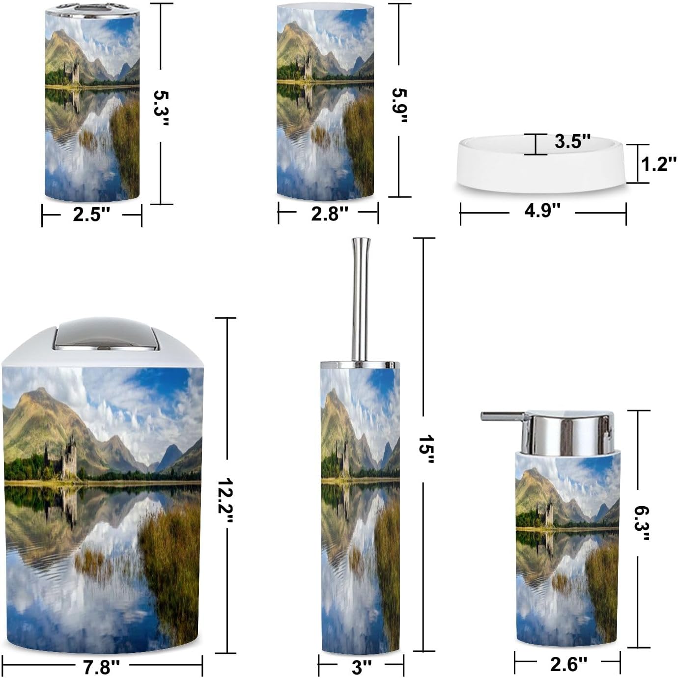 6-Piece Bathroom Accessories Set with Boho Decor