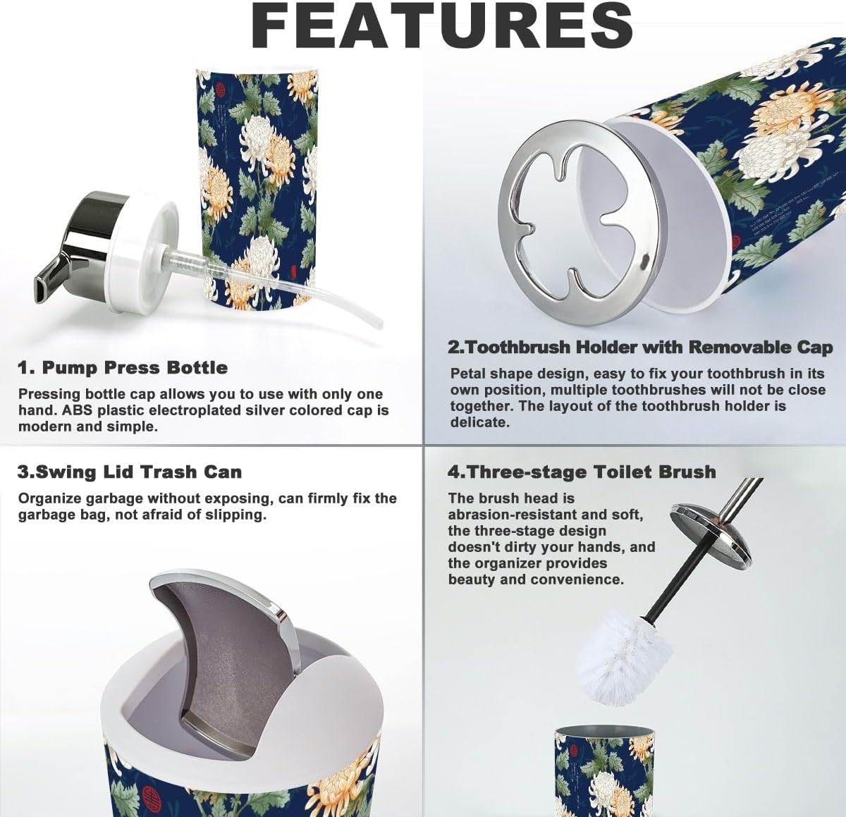 Bathroom Accessories Set 6 Pcs Modern Durable Decor