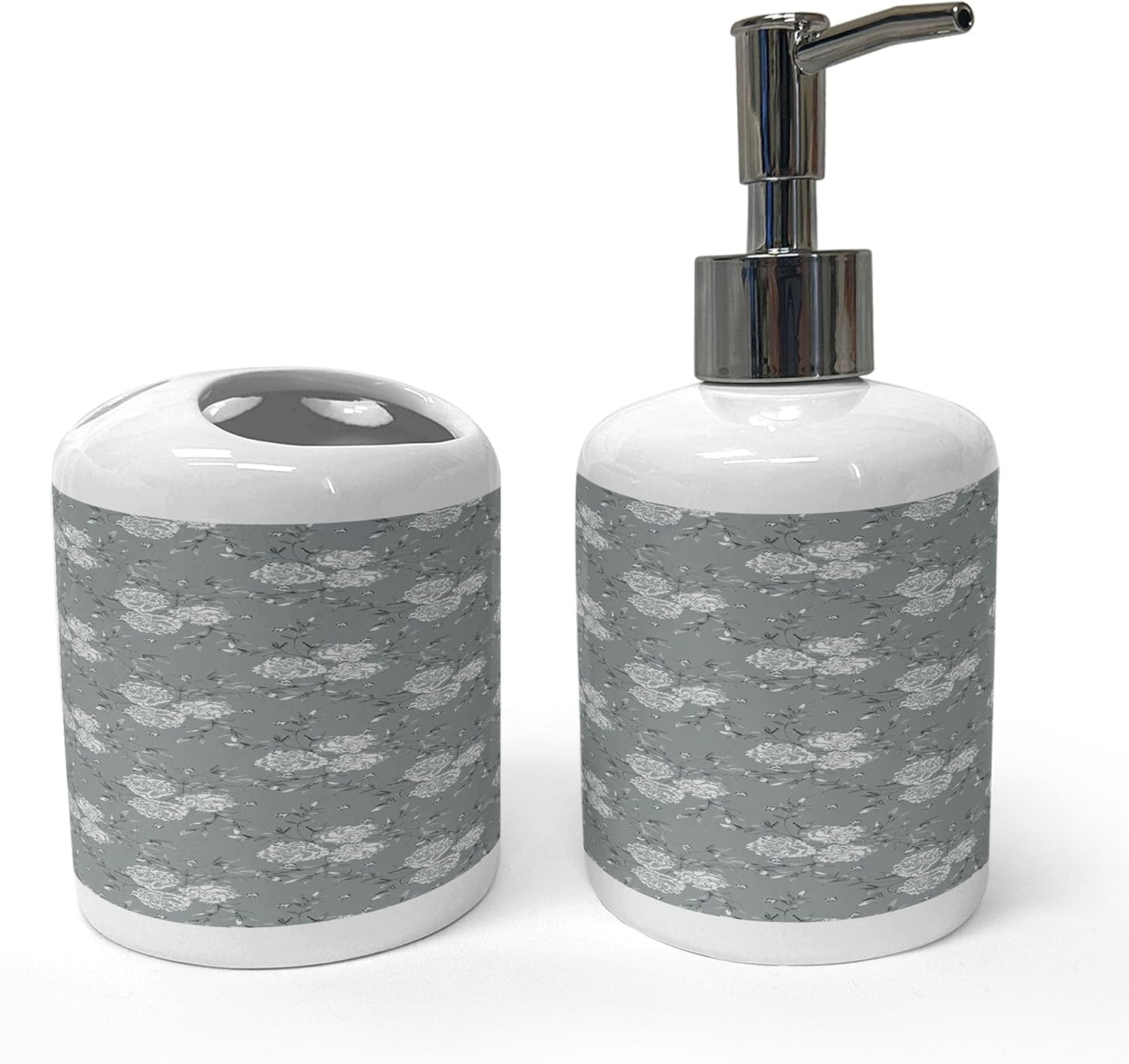 Ambesonne Ceramic Soap Toothbrush Holder Set Grey White
