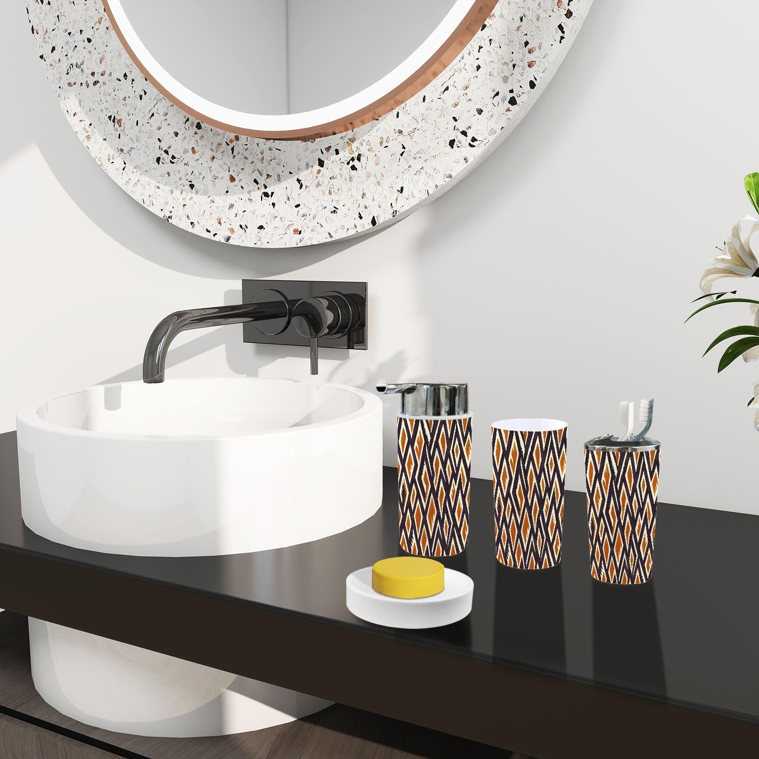 Boho Ikat Bathroom Accessory Set of 6